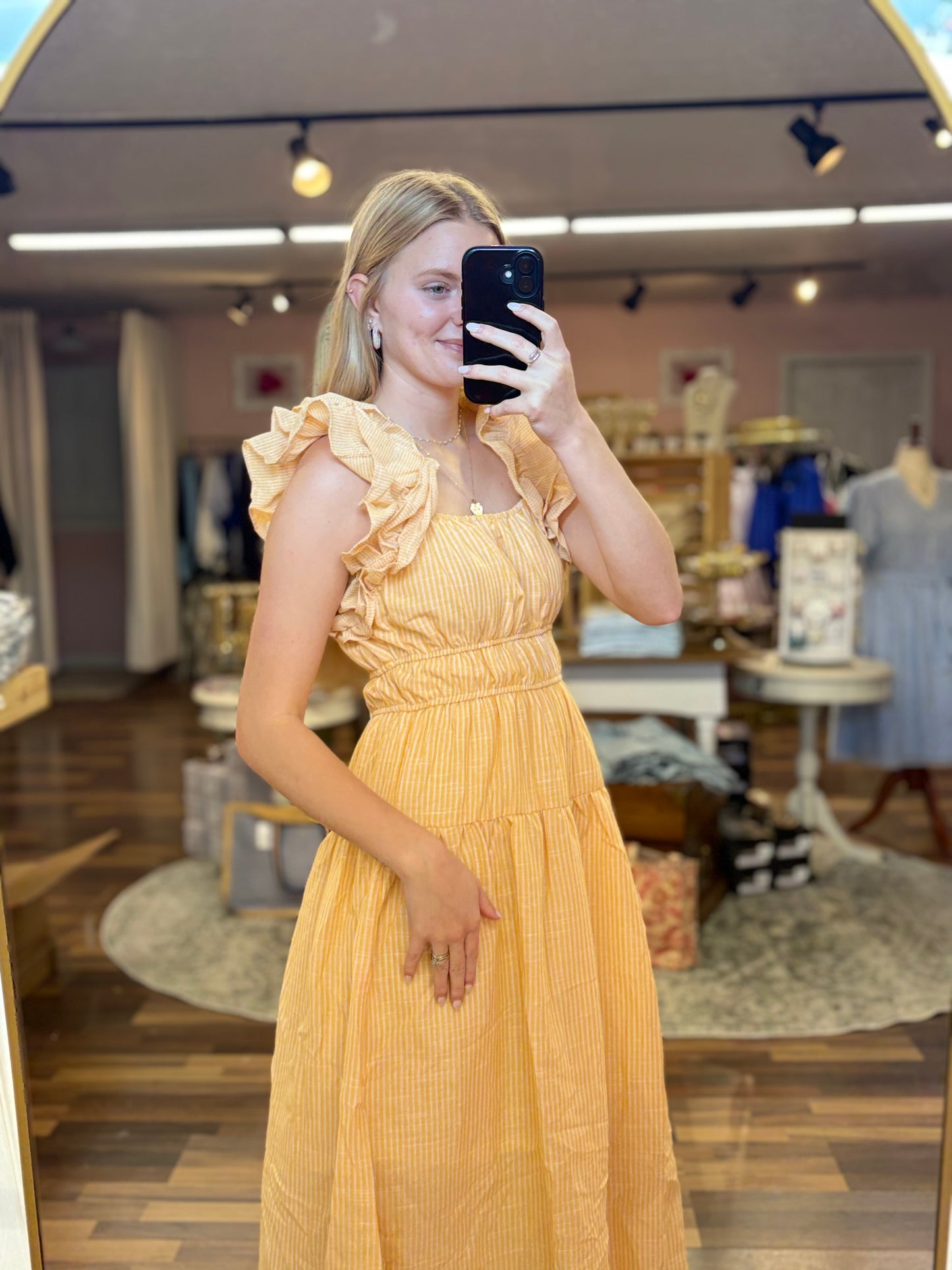 Yellow Striped Cotton Midi