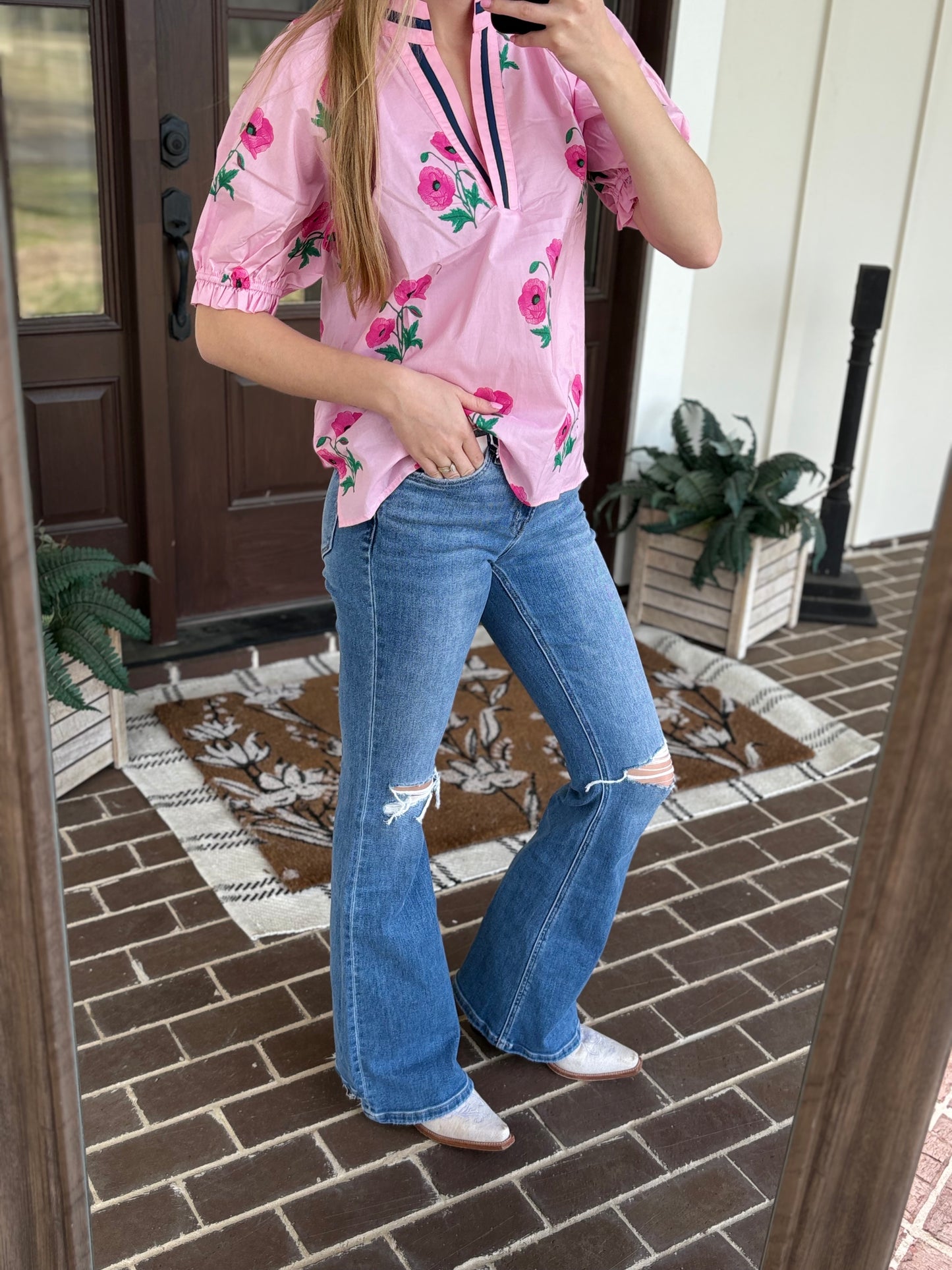 Mid Rise Distressed Flare