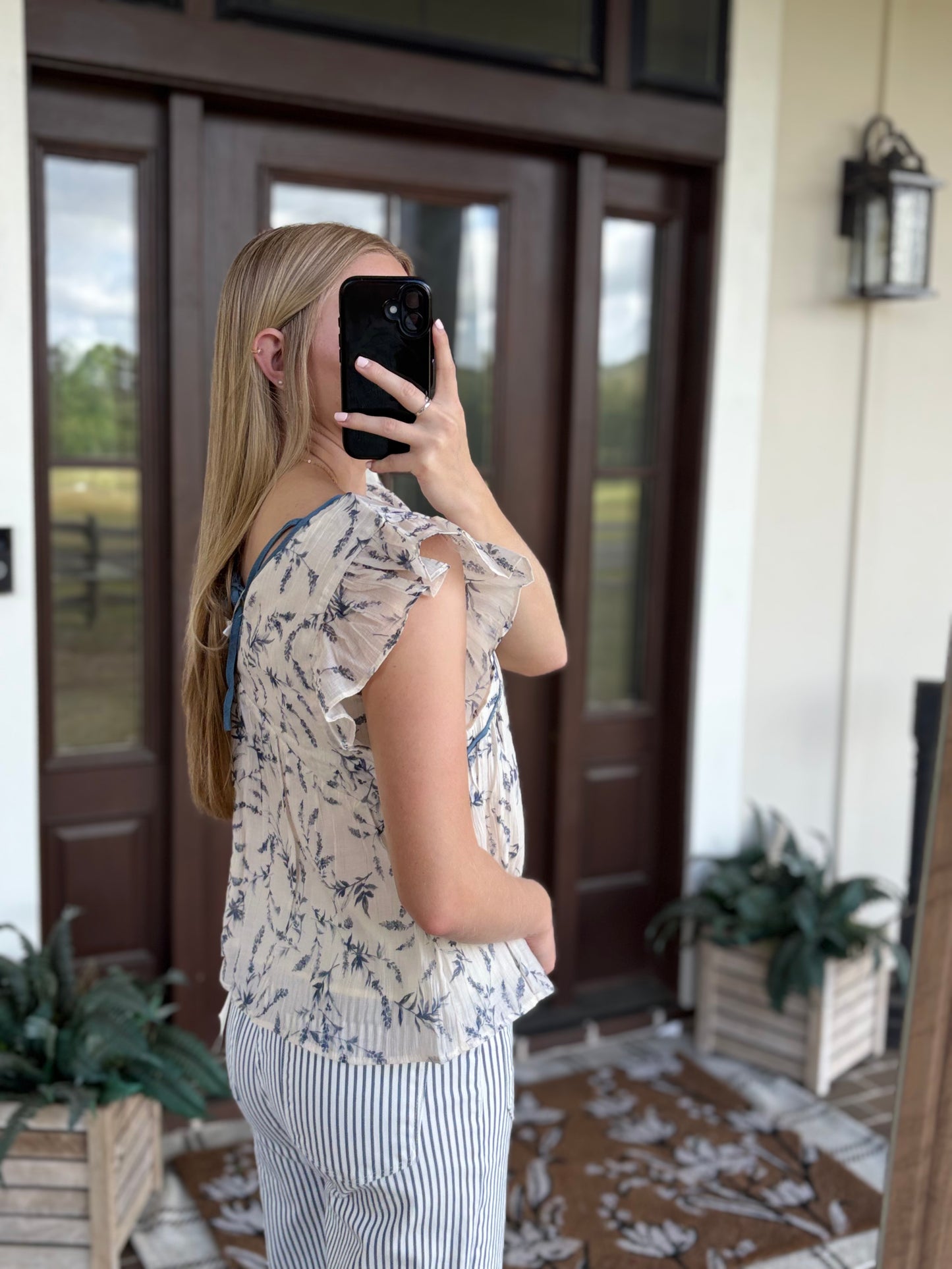 Piped Floral Ruffle Tank