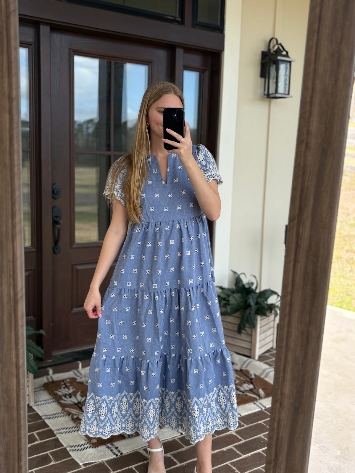 Blue Denim Eyelet Dress