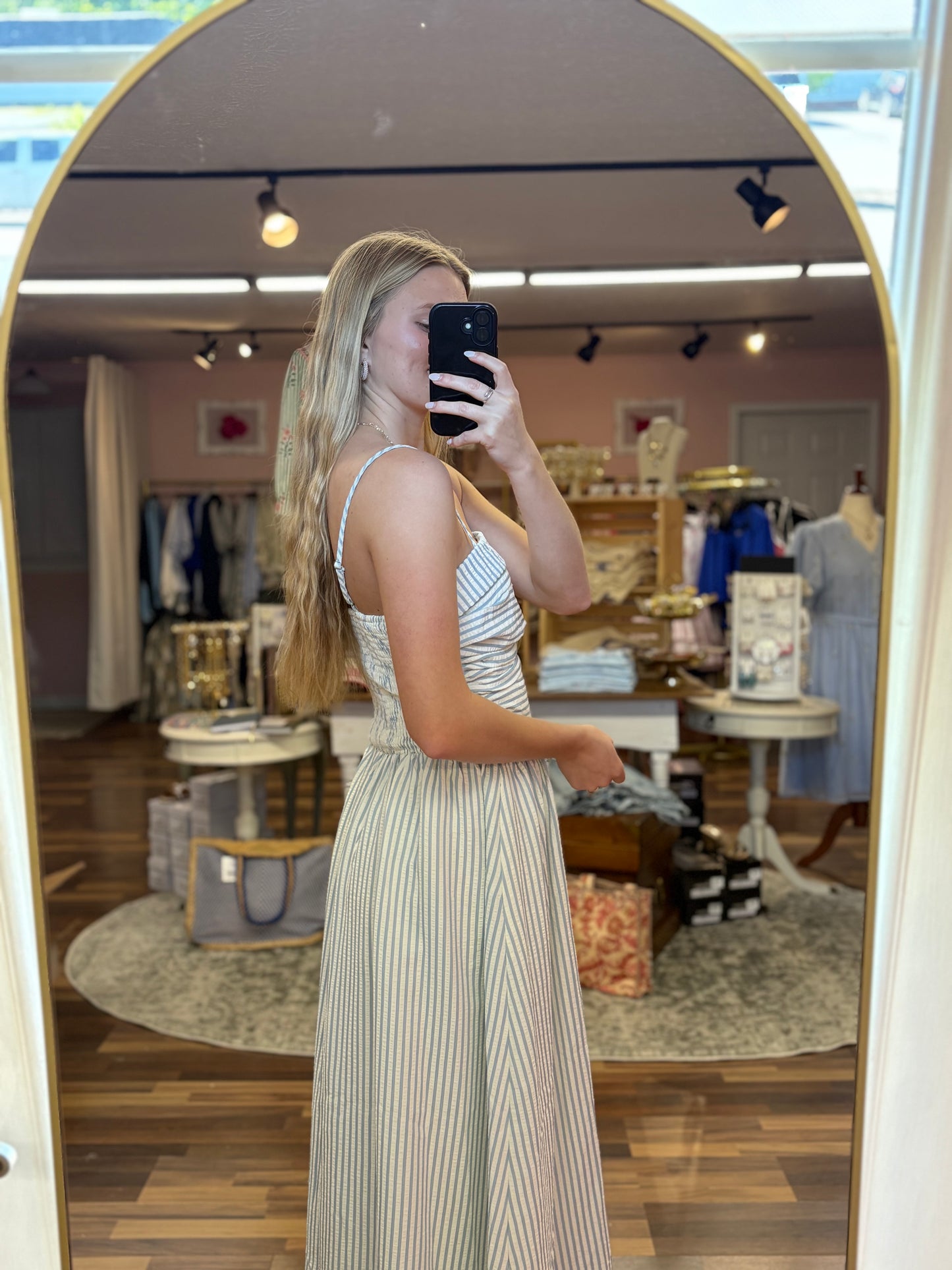 Blue Striped Sleeveless Midi