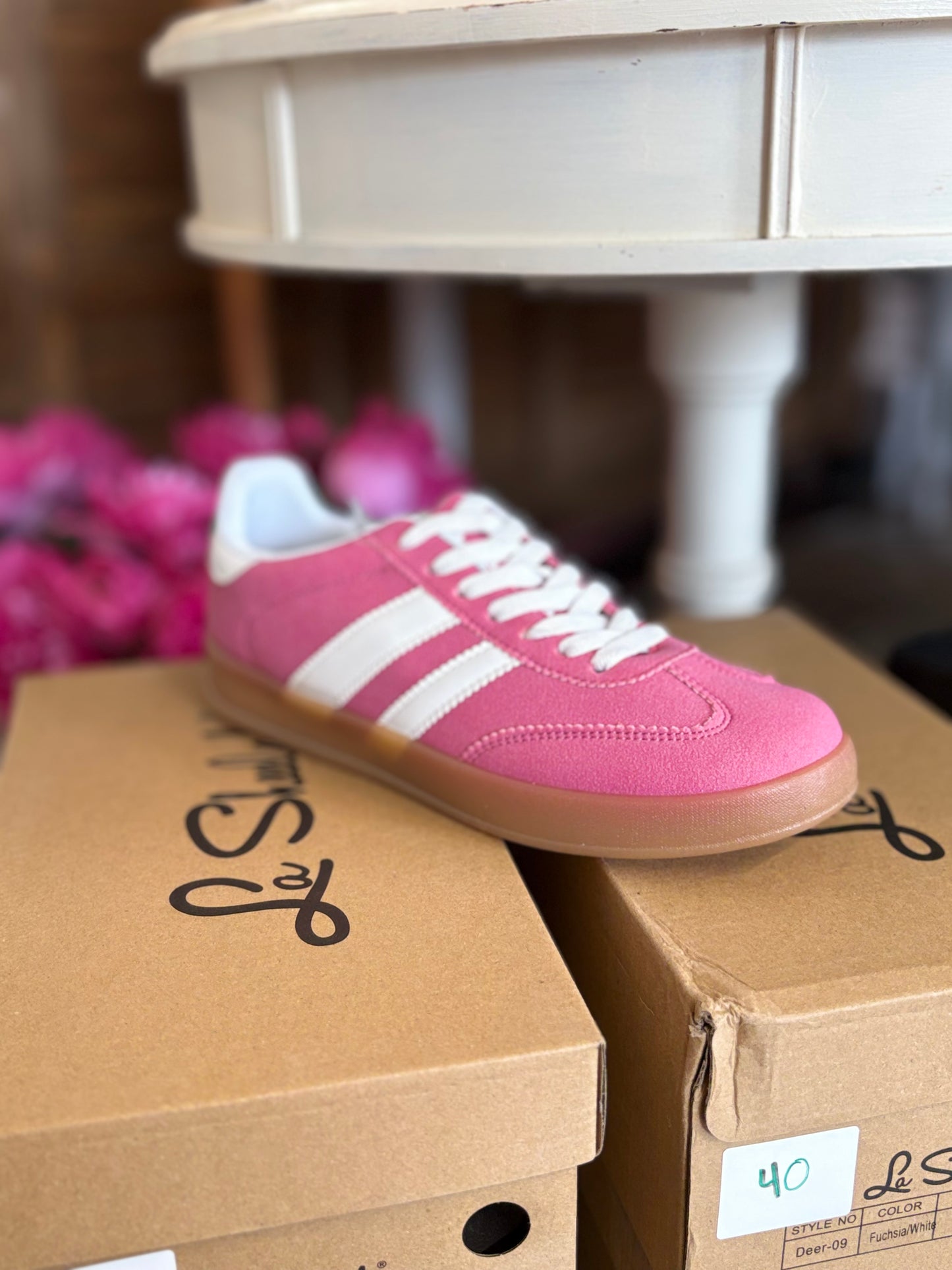Fuchsia and White Sneakers