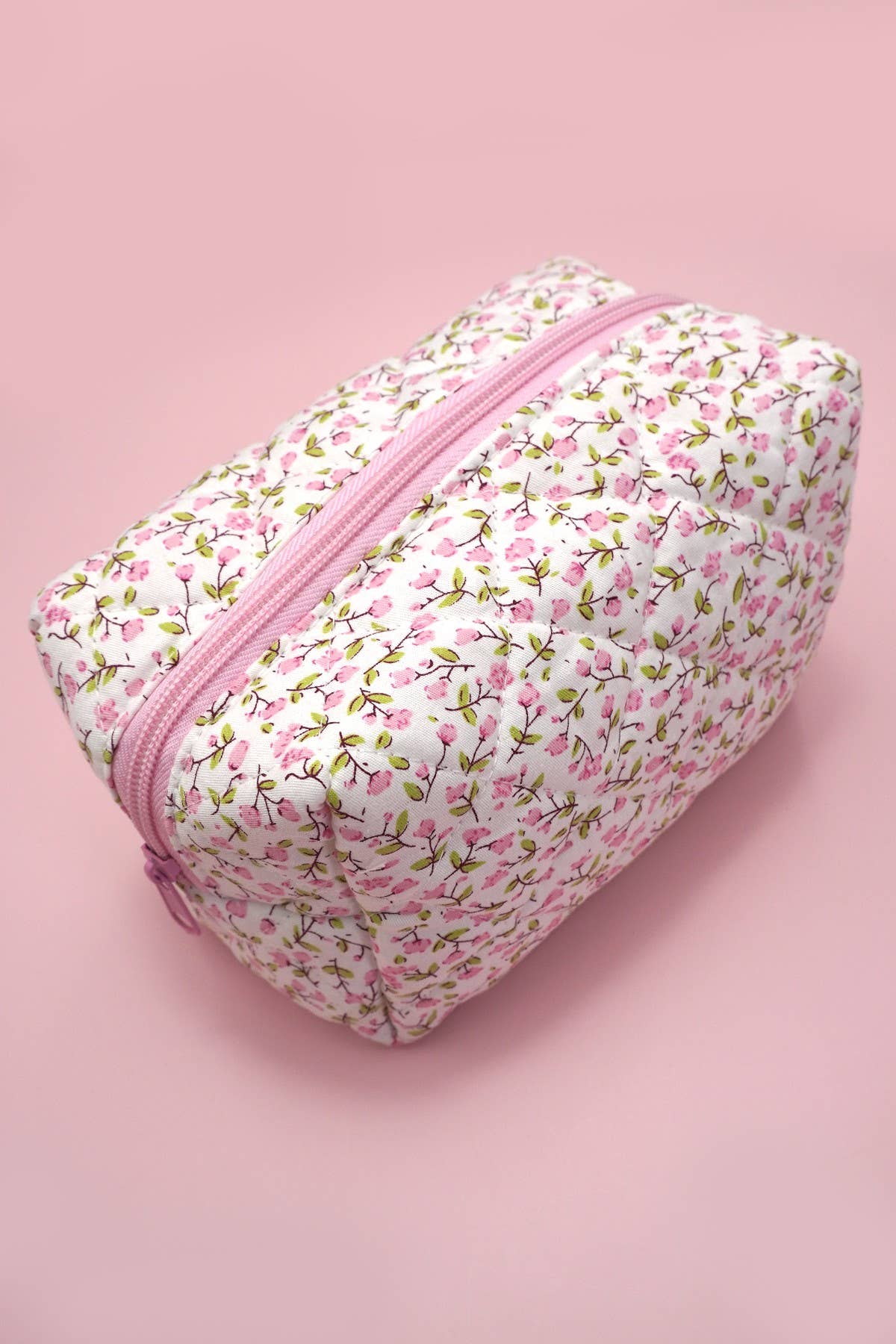 Pink Floral Quilted Cosmetic Bag
