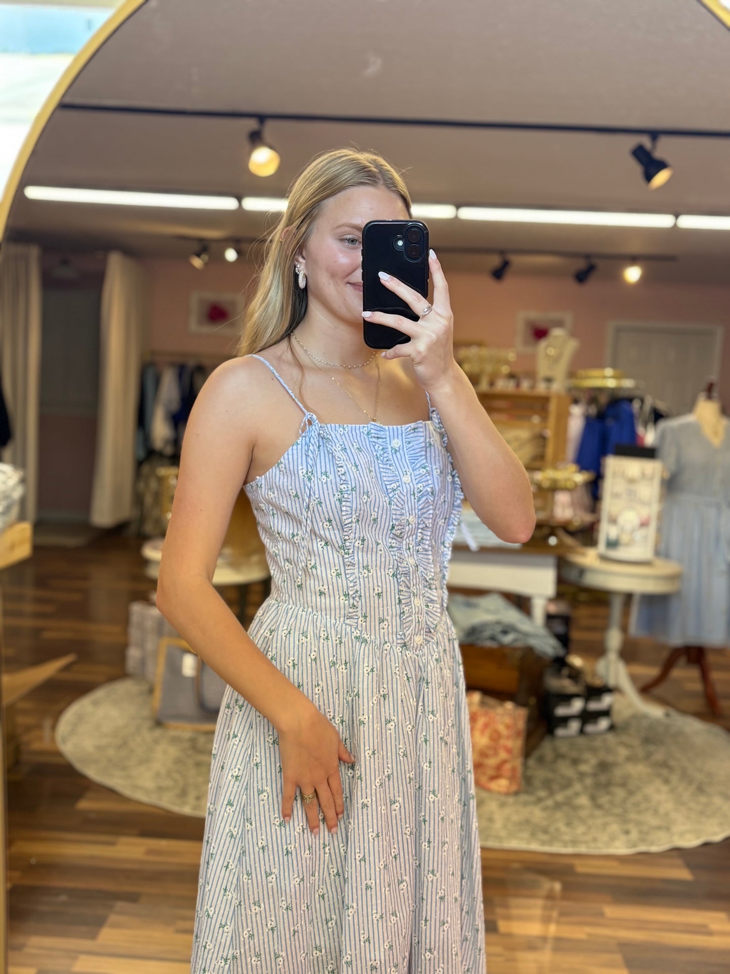 Blue Floral Stripe Midi