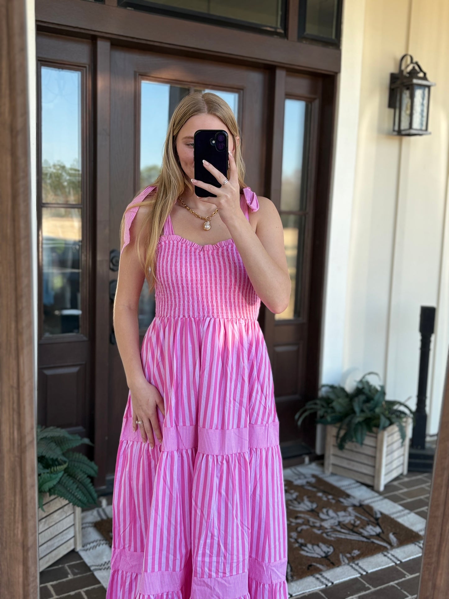 Stripe Mix Tie Strap Midi