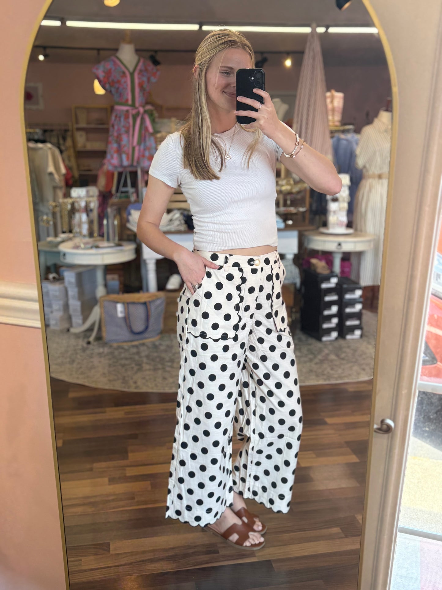 Black Polkadot Wide Leg Pants
