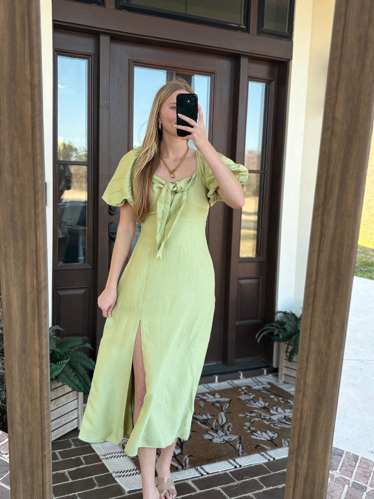 Front Tie Bow Midi, Sage