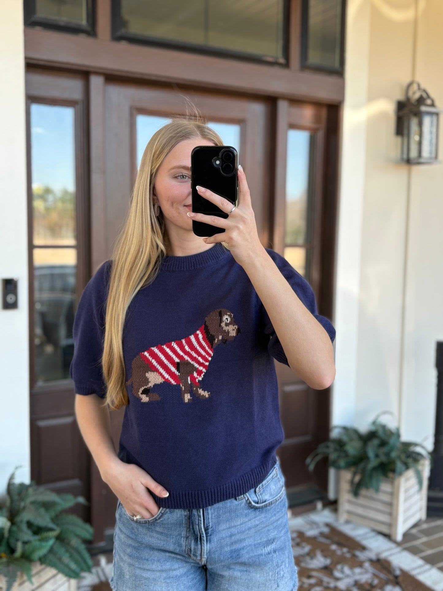 Dachshund Sweater Top, Navy