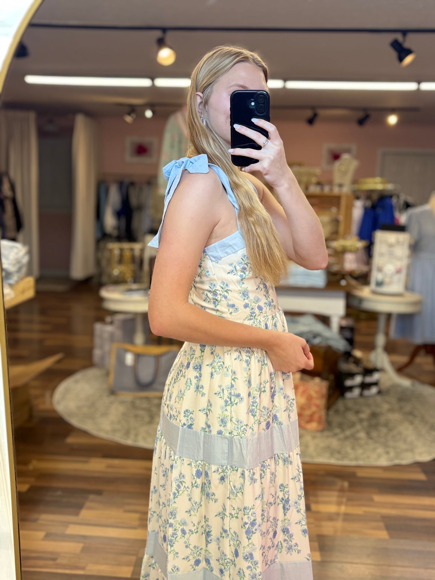 Blue Floral Print Teired Maxi