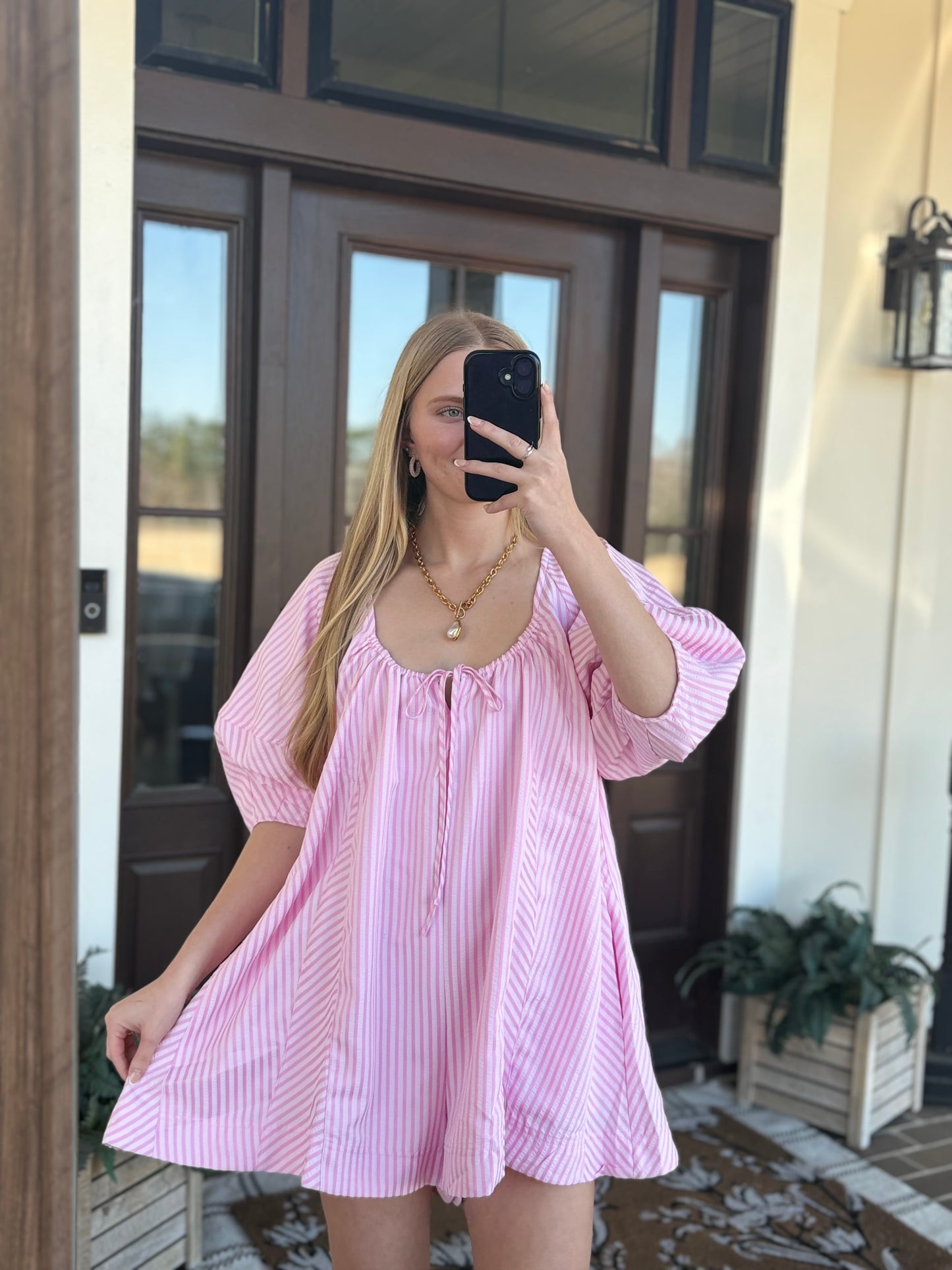 Pink Striped Tie Romper