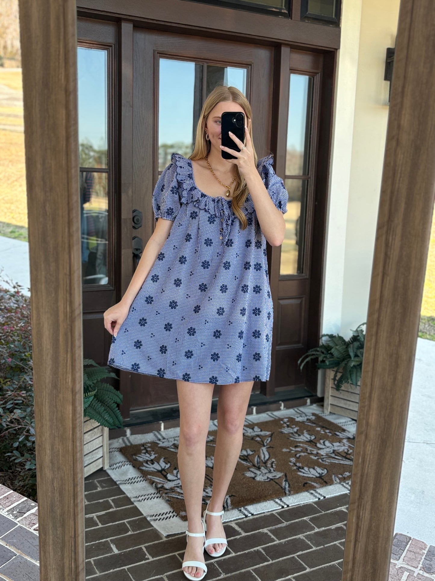 Navy Embroidered Floral Mini