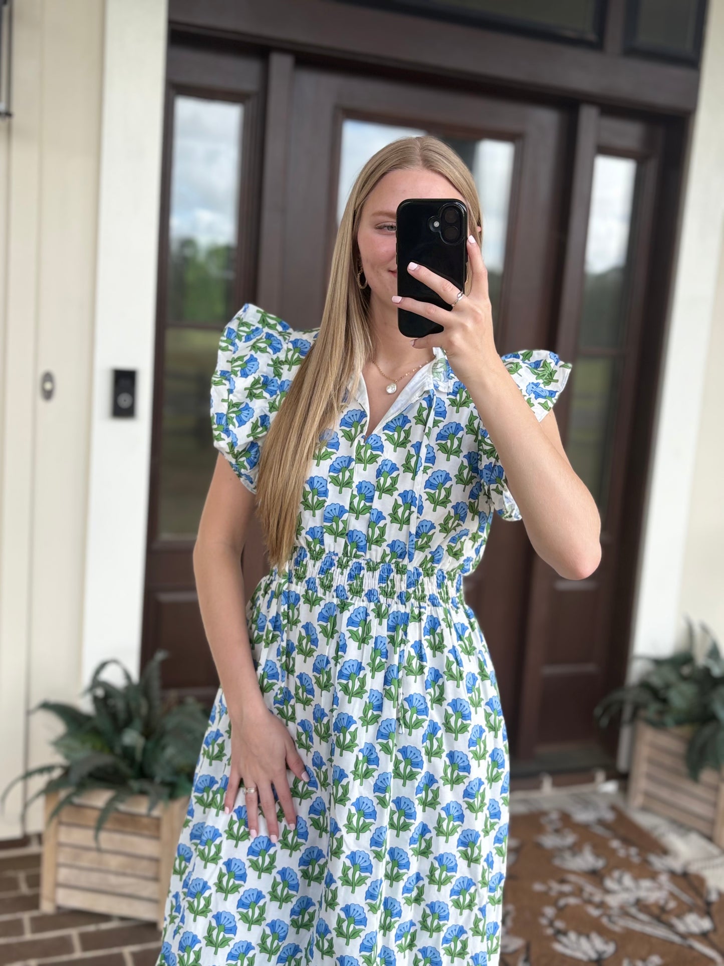 Spring Blue Floral Midi