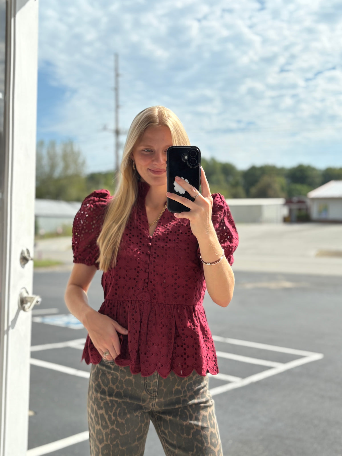 Burgundy Eyelet Blouse