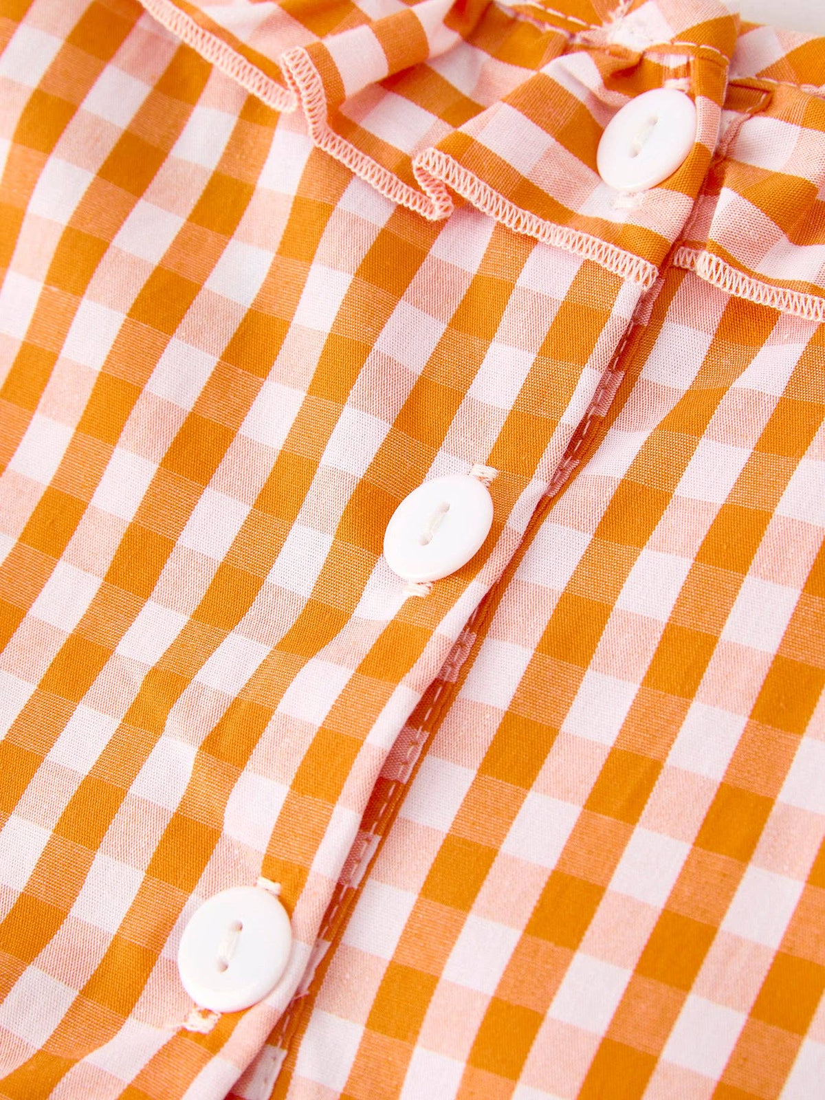 Fall Turkey Embroidered Dress for Girls – Orange Checkered with Thanksgiving Details