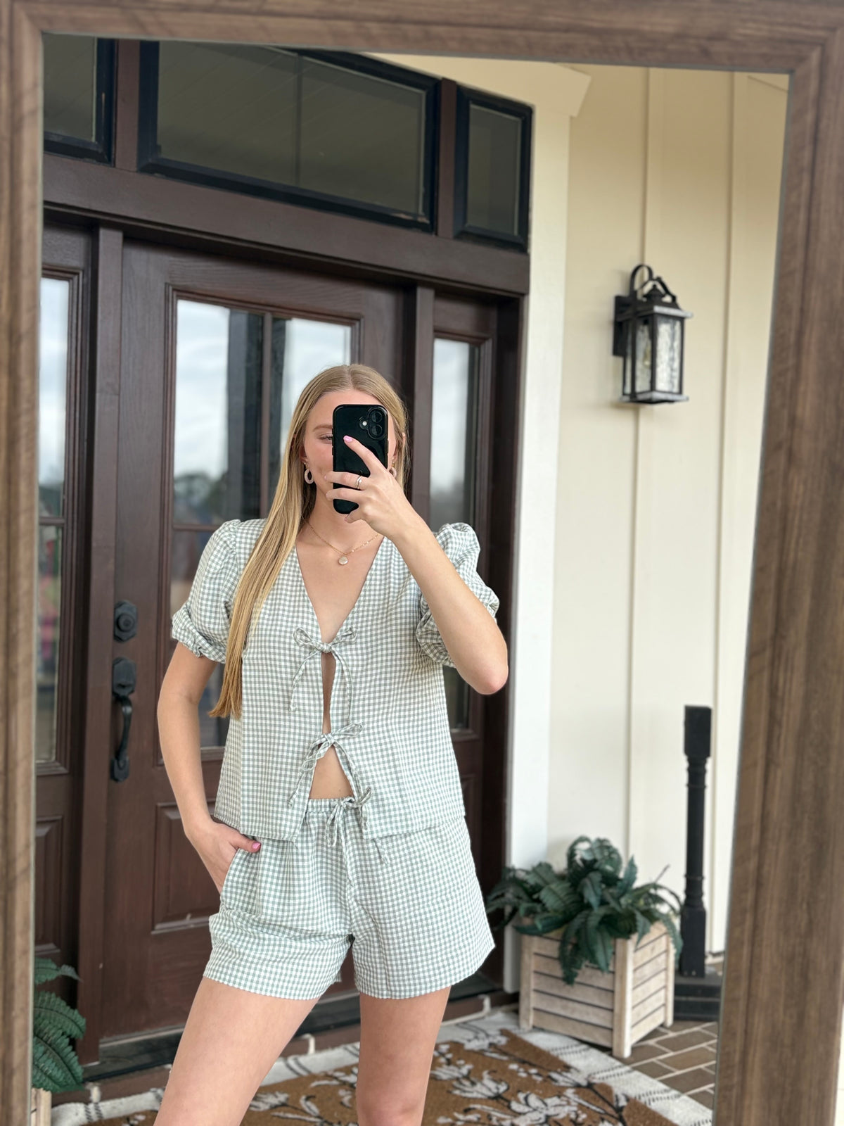 Sage Gingham Short Set