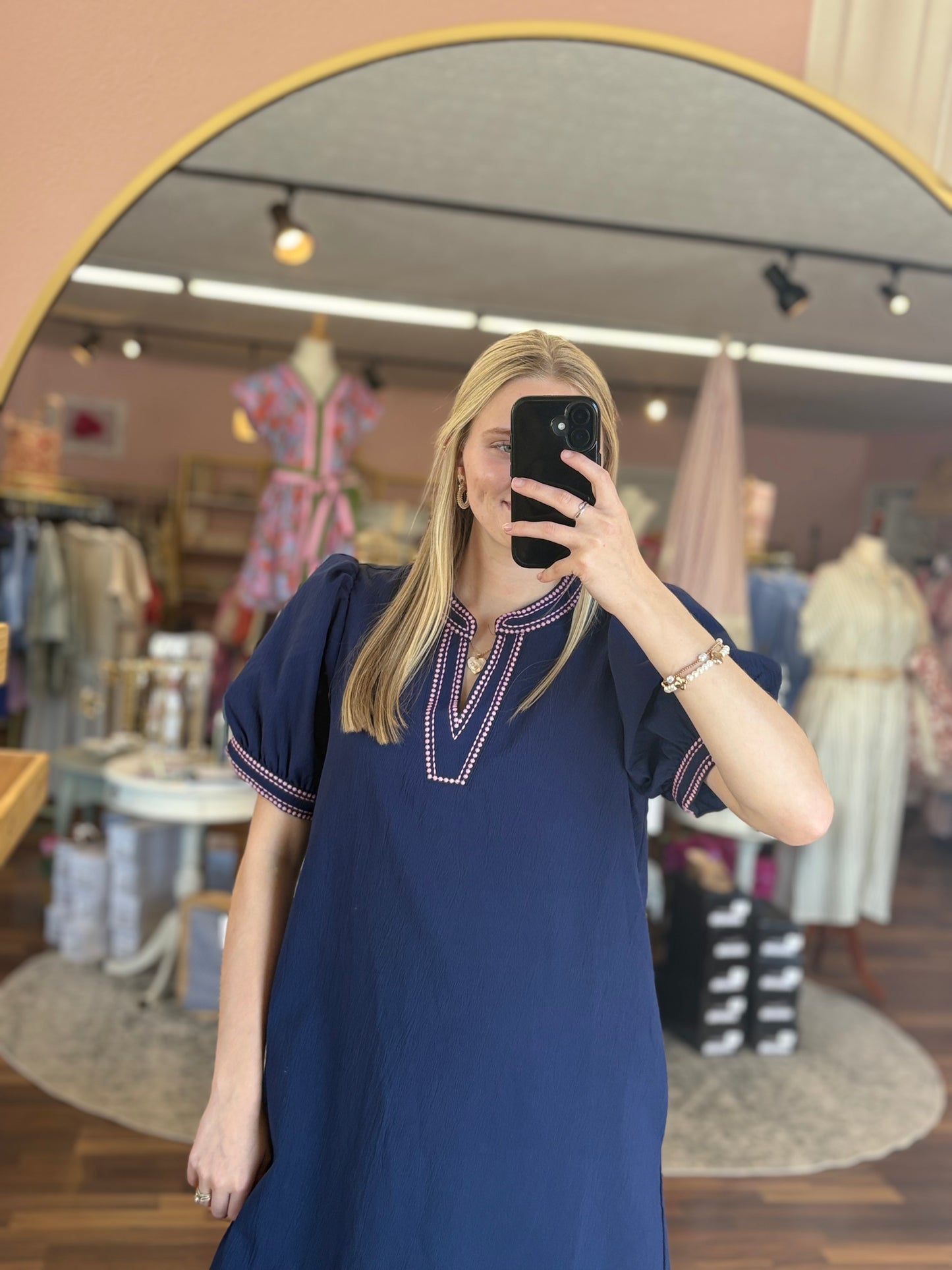 Navy Pink Trim Mini