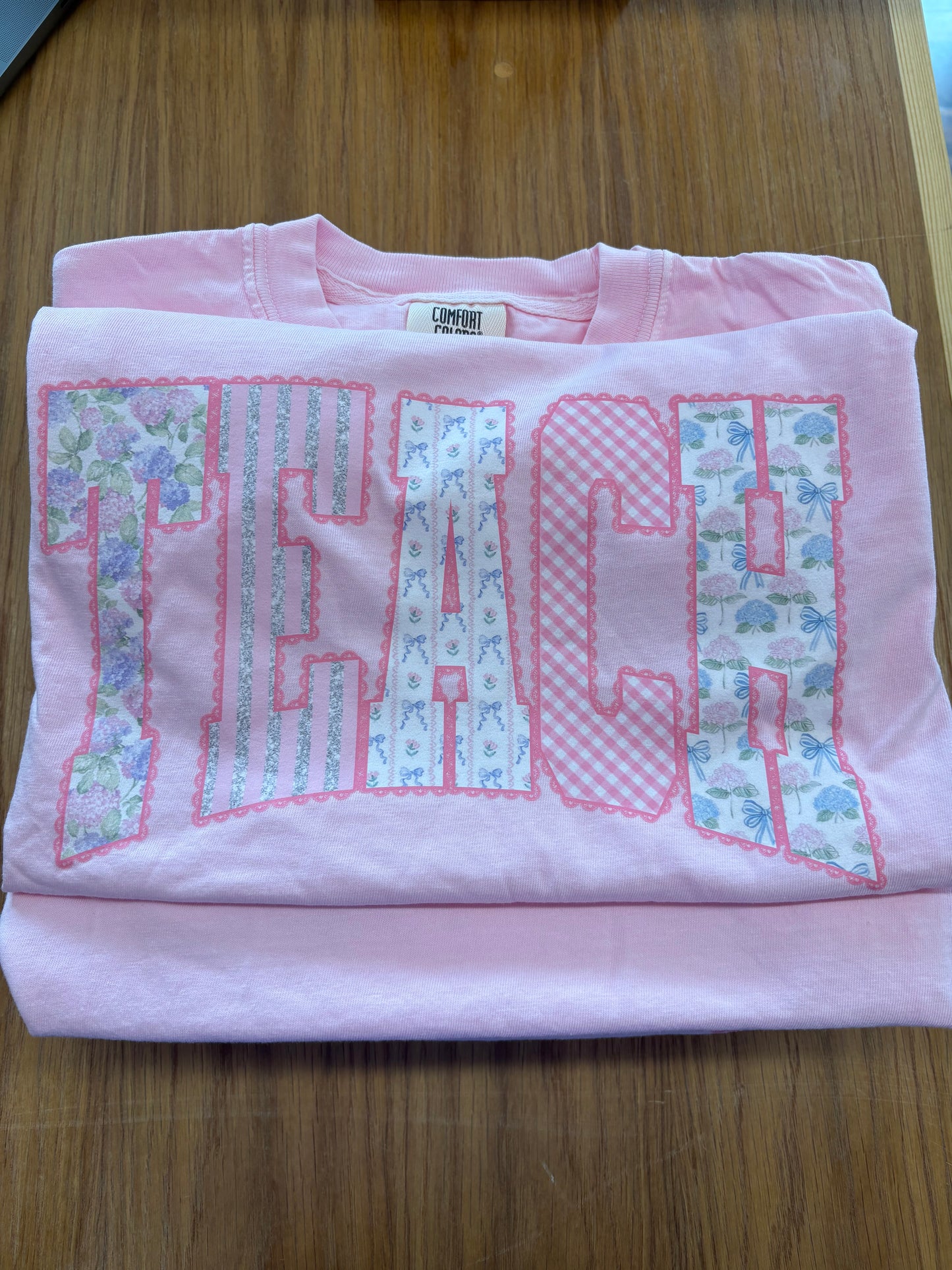 TEACH Pink Floral Comfort Colors