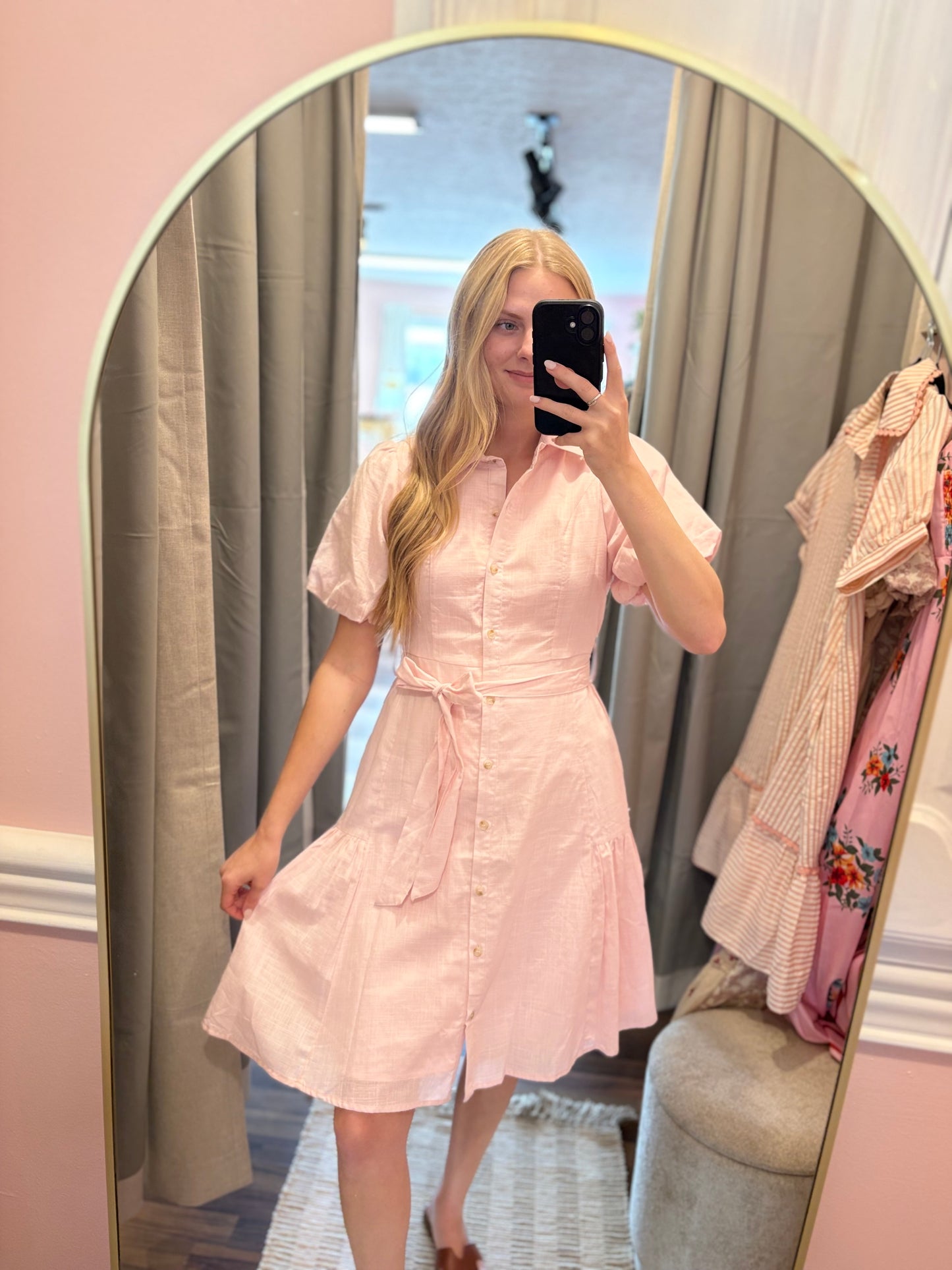 Button Up Bubble Sleeve Dress