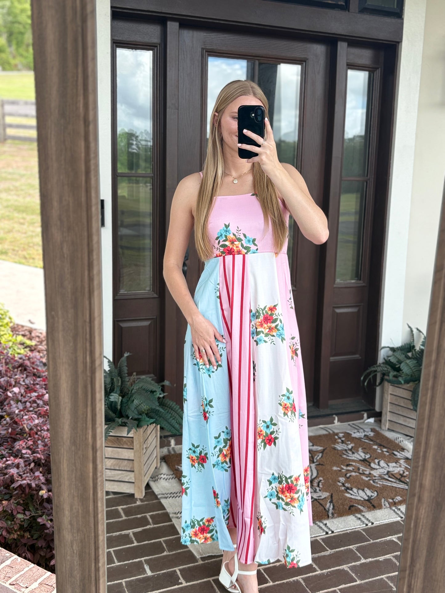 Pink Patchwork Sleeveless Maxi
