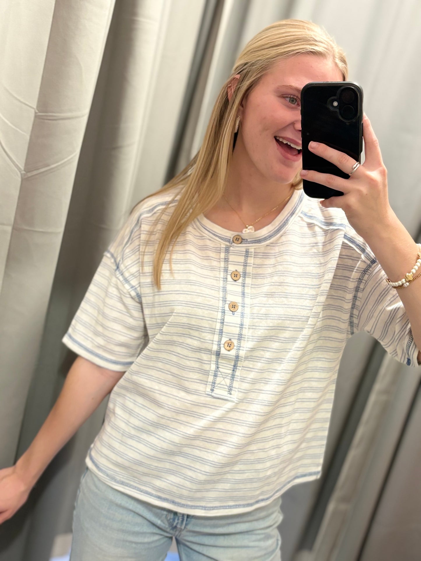 Blue Stripe Button T-shirt