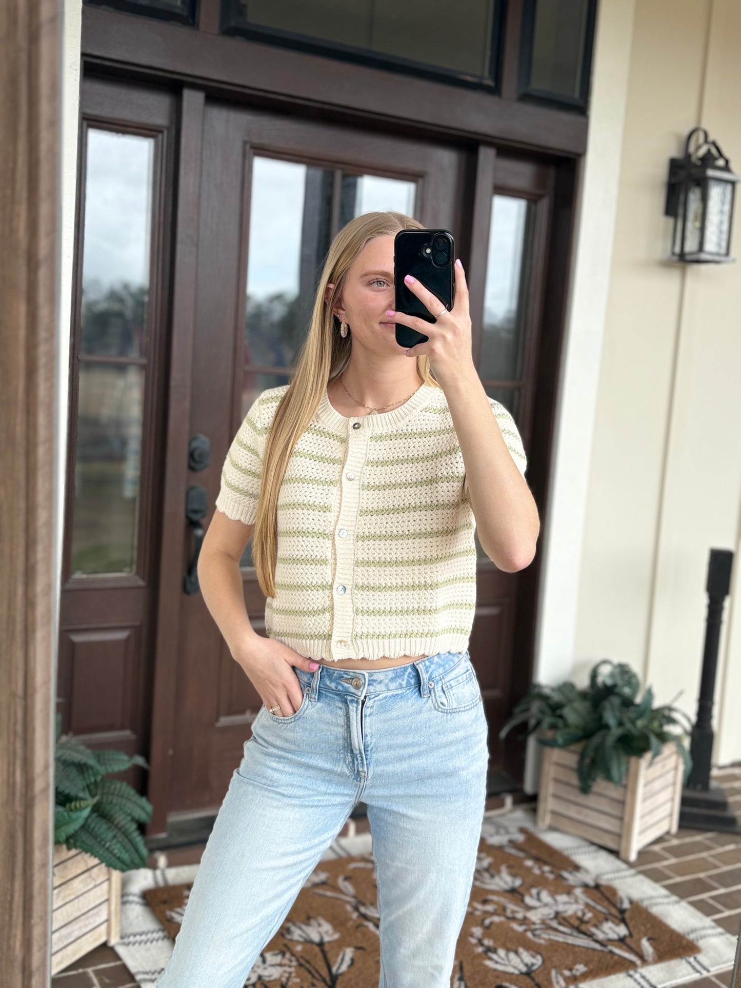 Sage Striped Sweater Top