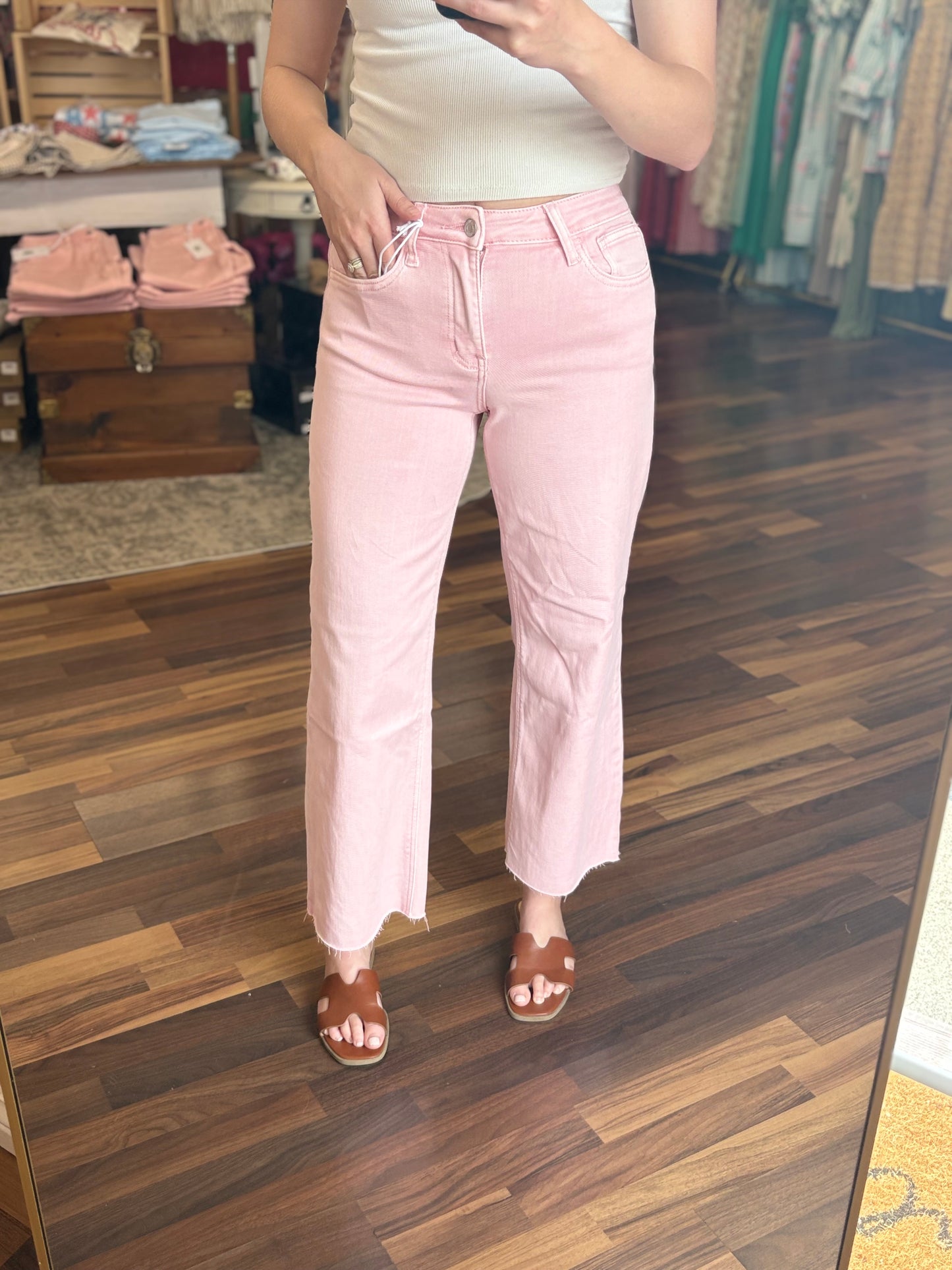 Pale Pink High Rise Crop Wide Leg