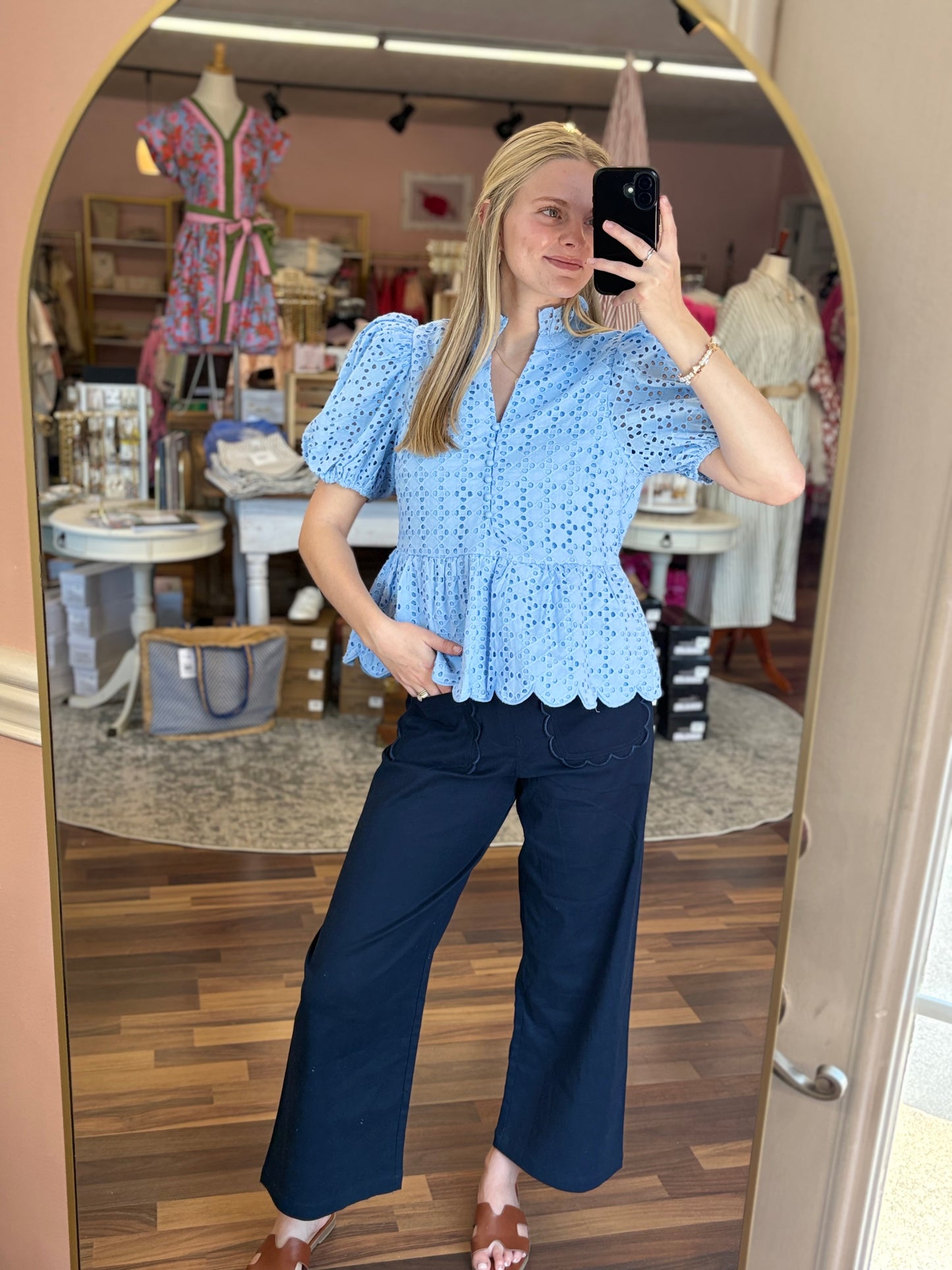 Blue Eyelet Blouse
