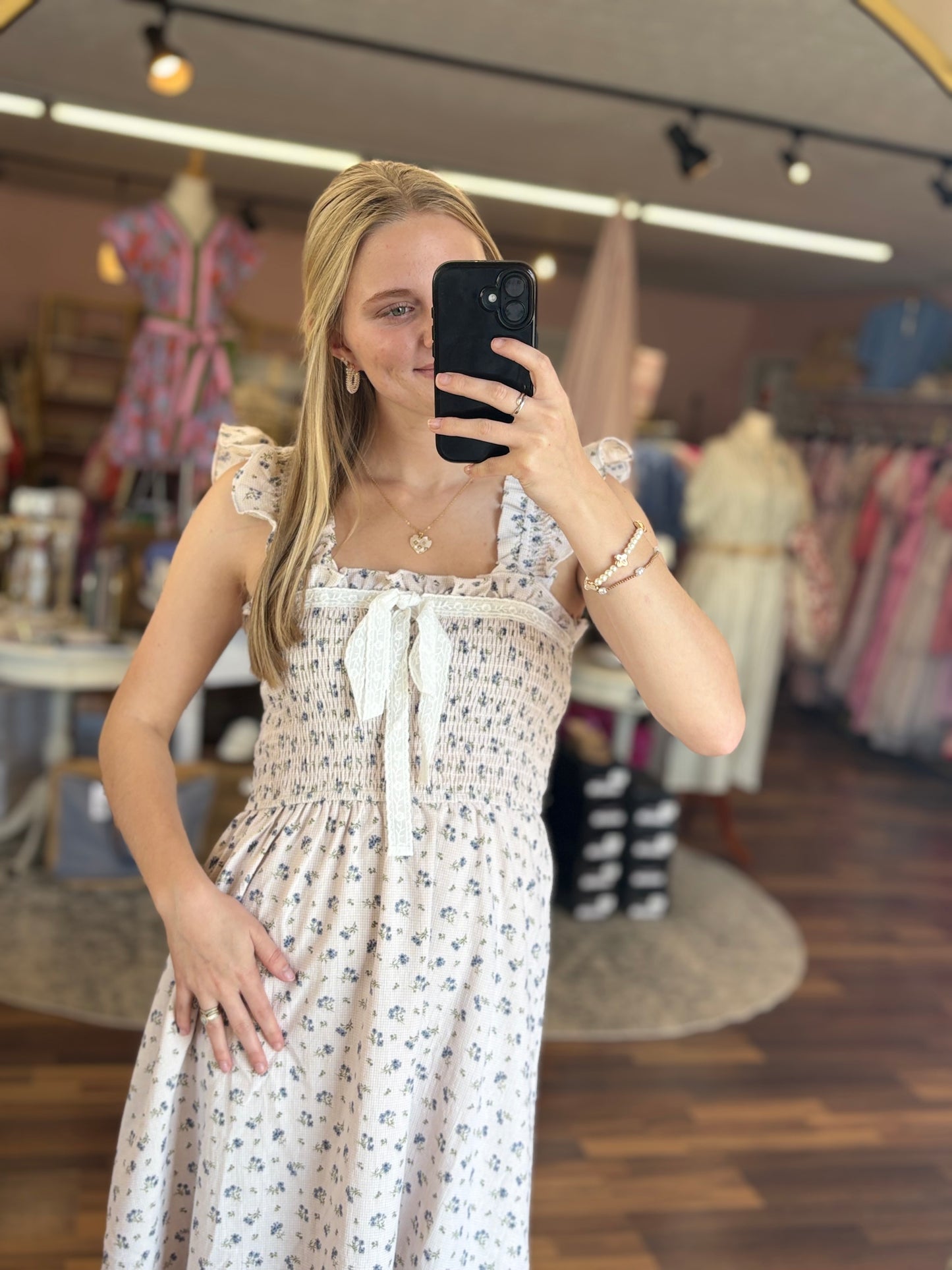 Taupe Floral Lace Trim Midi