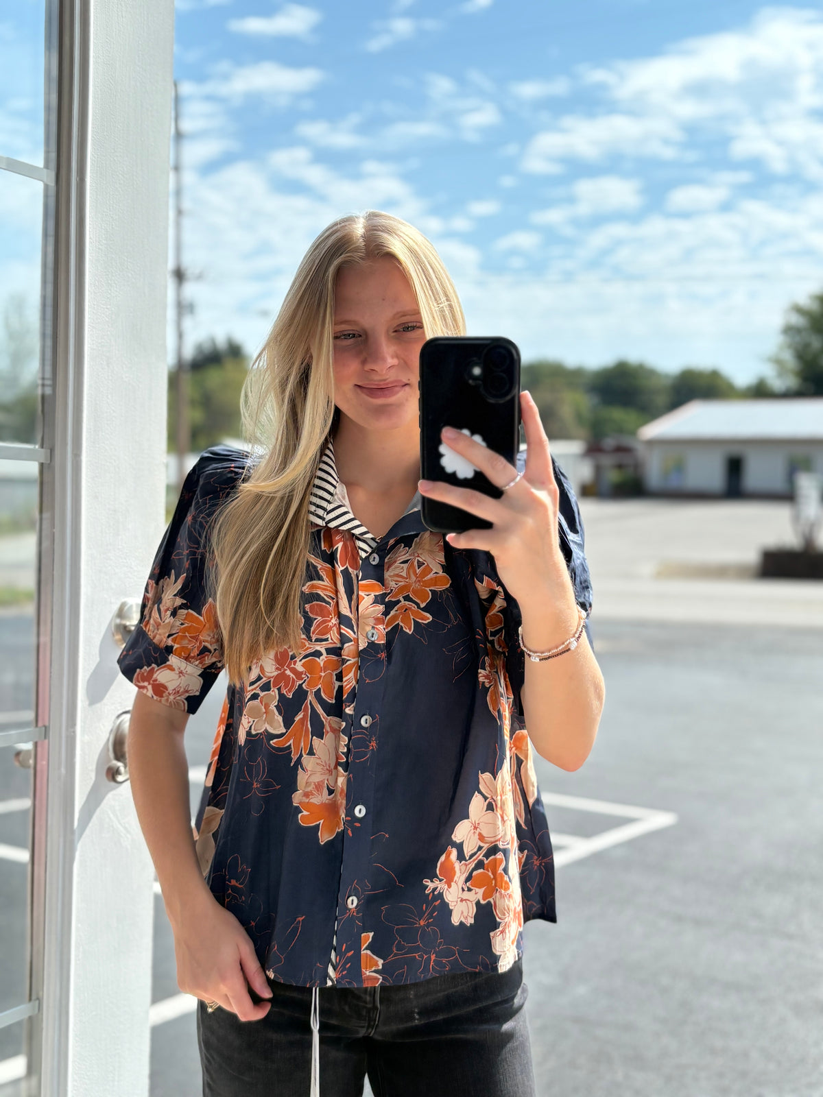 Midnight Orange Floral Blouse