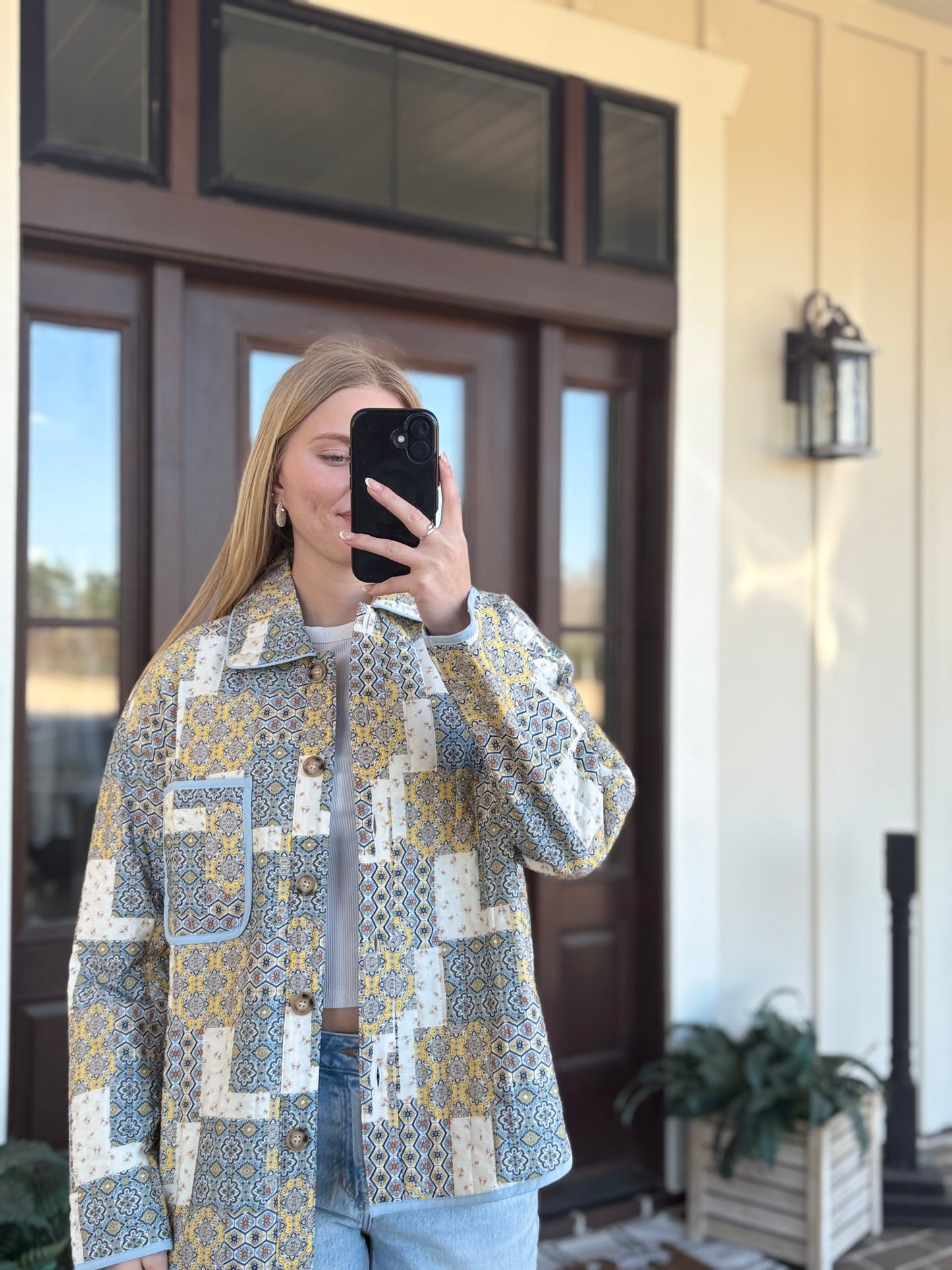 Mixed Patchwork Button Down Jacket