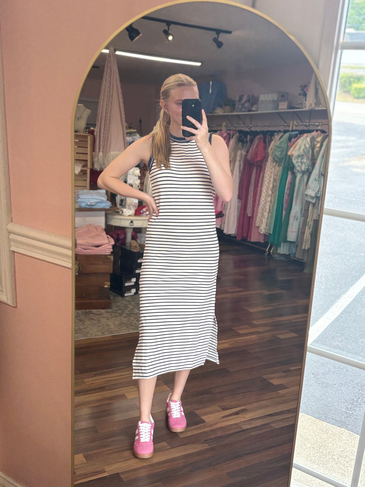Navy Stripe Trim Midi