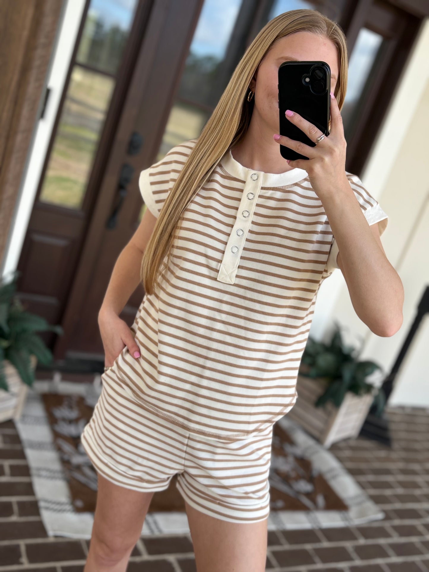 Striped Short Sleeve Henley Set