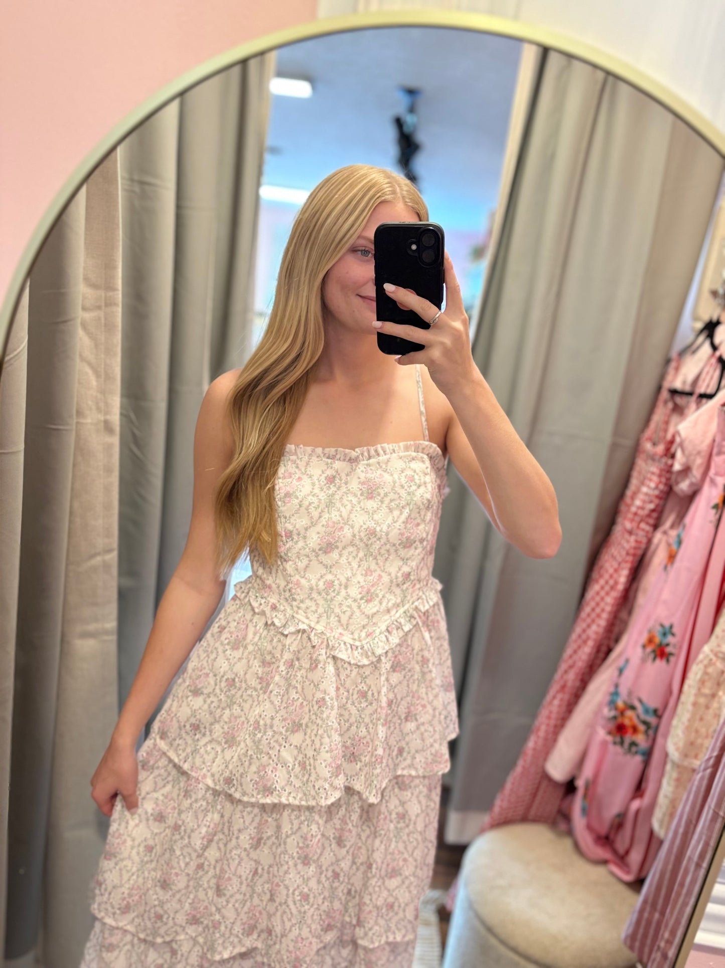 Pastel Eyelet Ruffle Midi