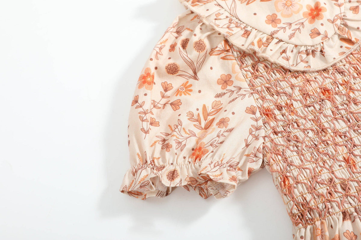 Brown Floral Collared Dress
