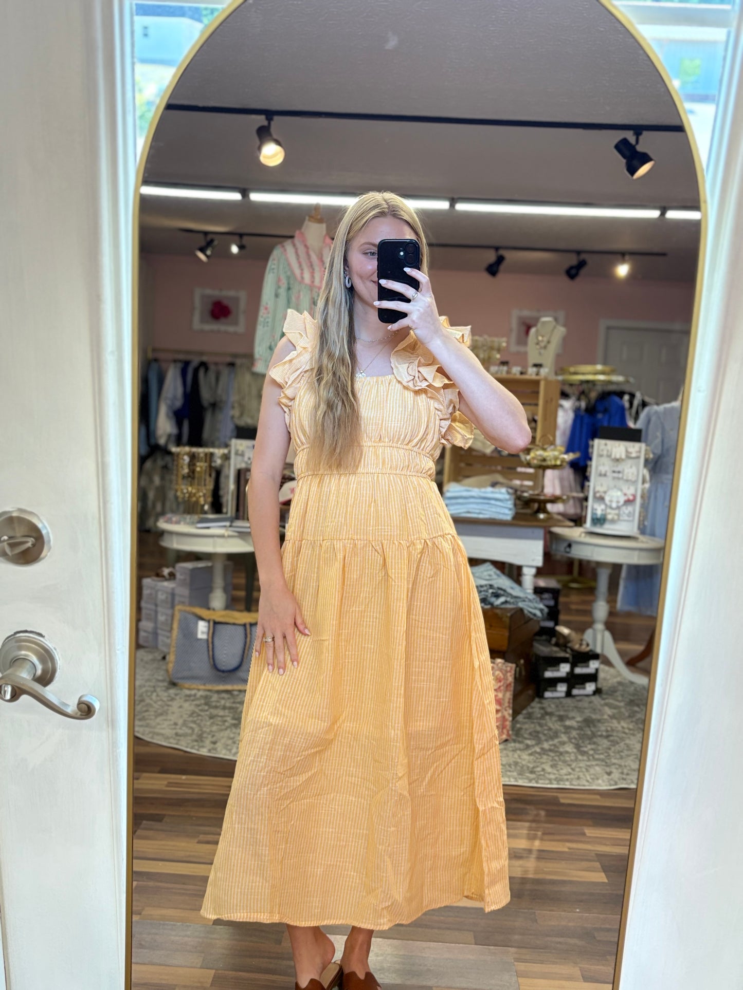 Yellow Striped Cotton Midi