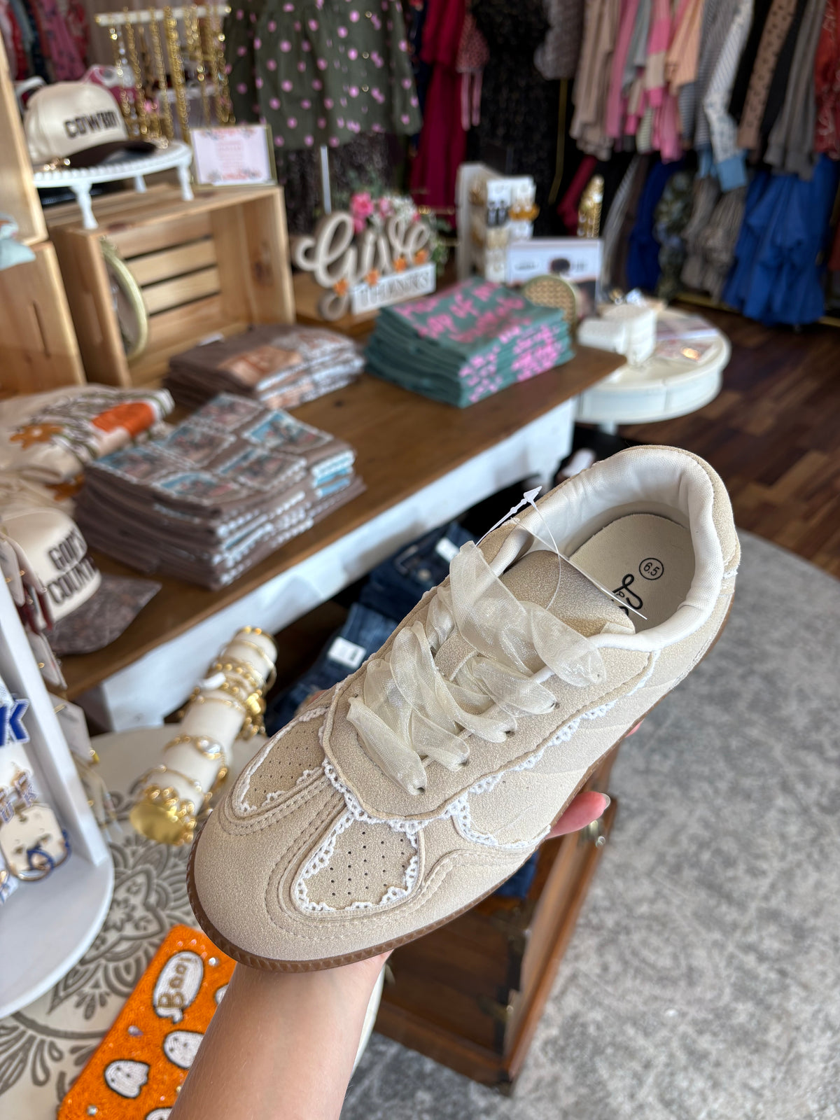 Tan Lace Detail Sneaker
