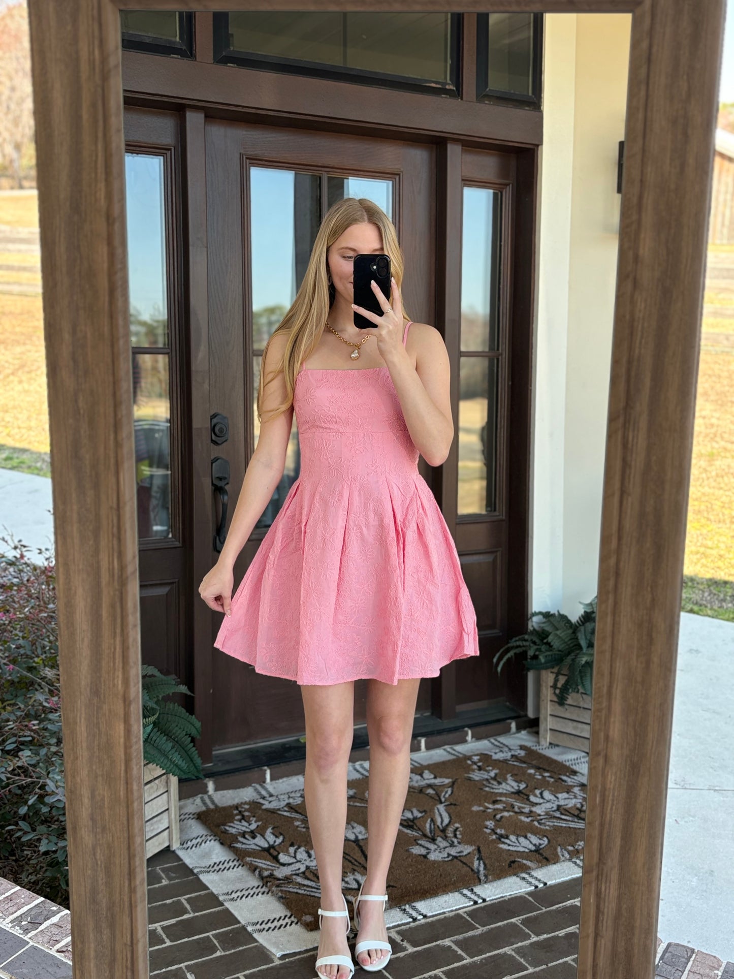 Pink Floral Embroidered Mini