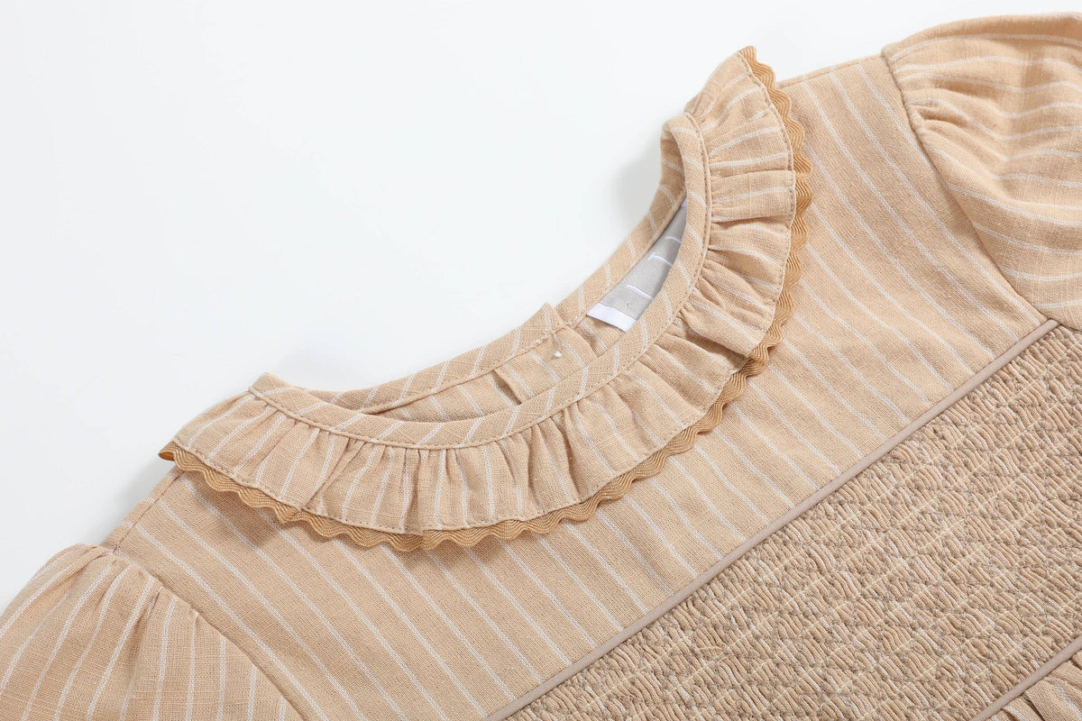 Light Brown Smocked Ruffle Dress