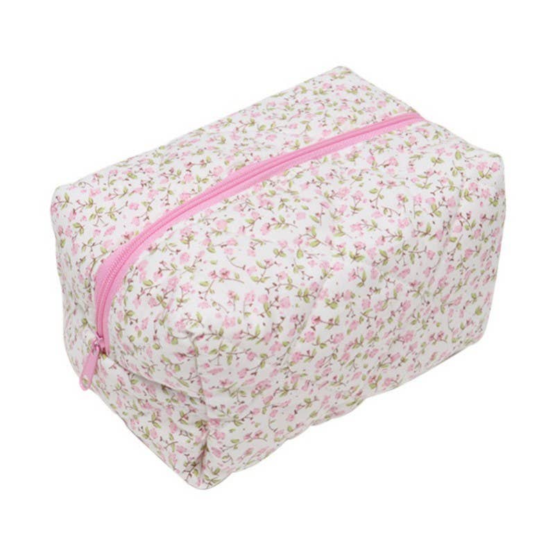 Pink Floral Quilted Cosmetic Bag