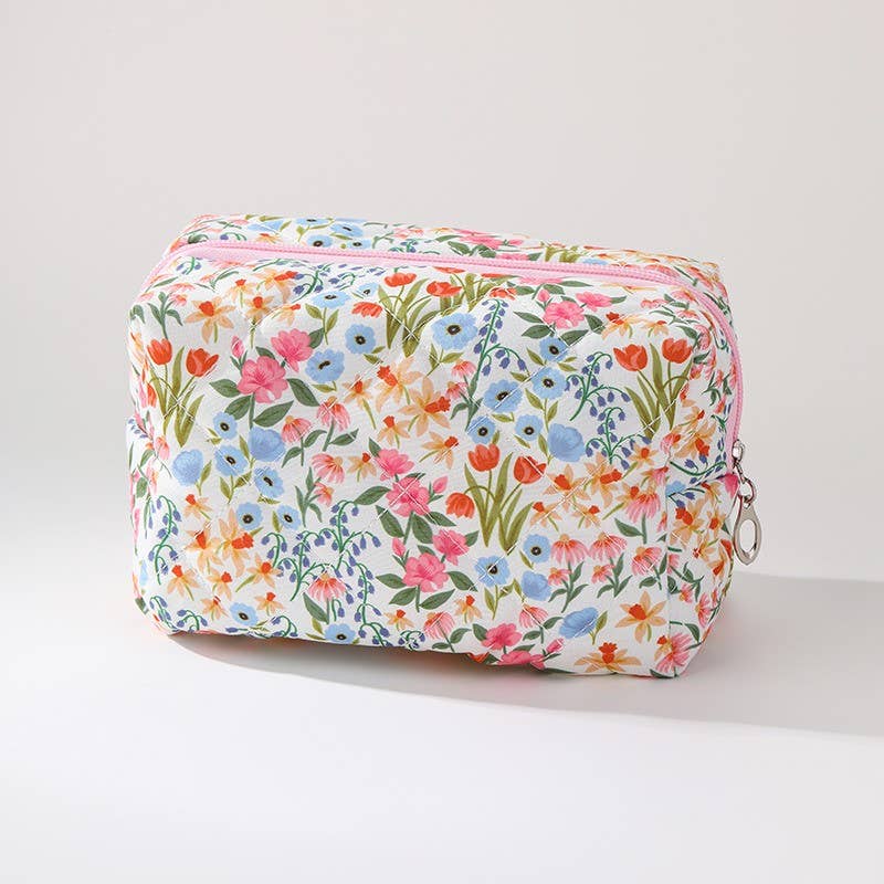 Floral Quilted Cosmetic Bag