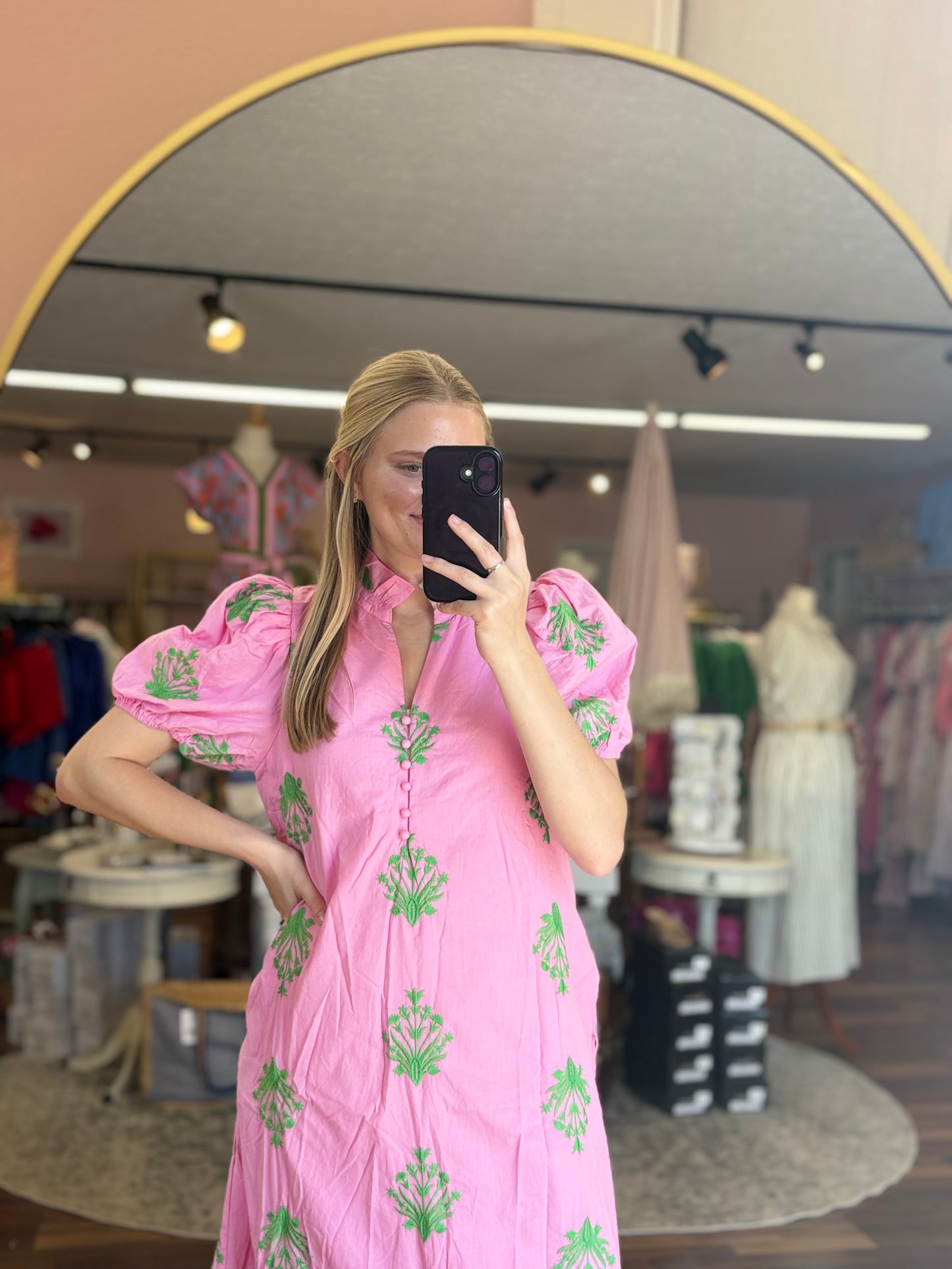 Pink and Green Floral Midi