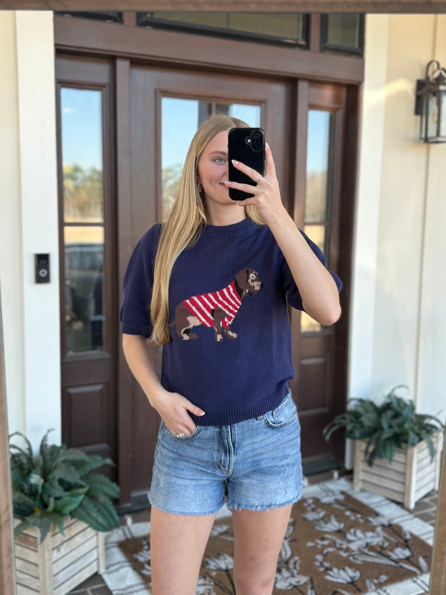 Dachshund Sweater Top, Navy