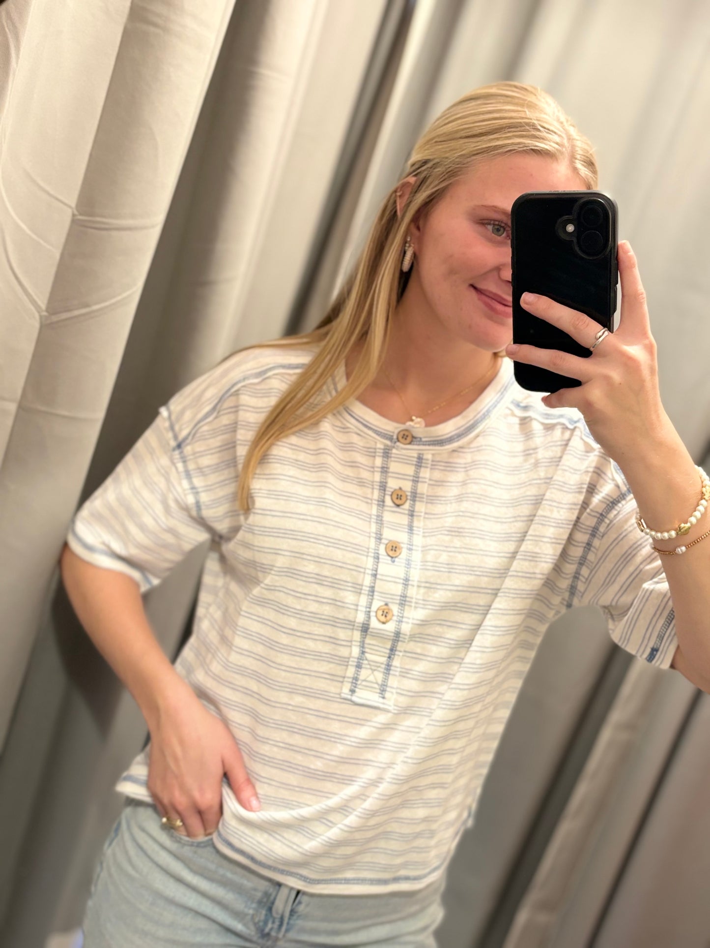 Blue Stripe Button T-shirt
