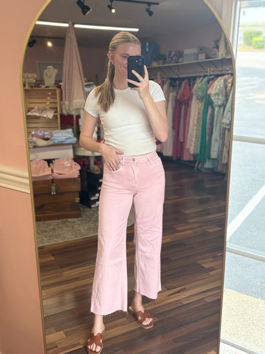 Pale Pink High Rise Crop Wide Leg