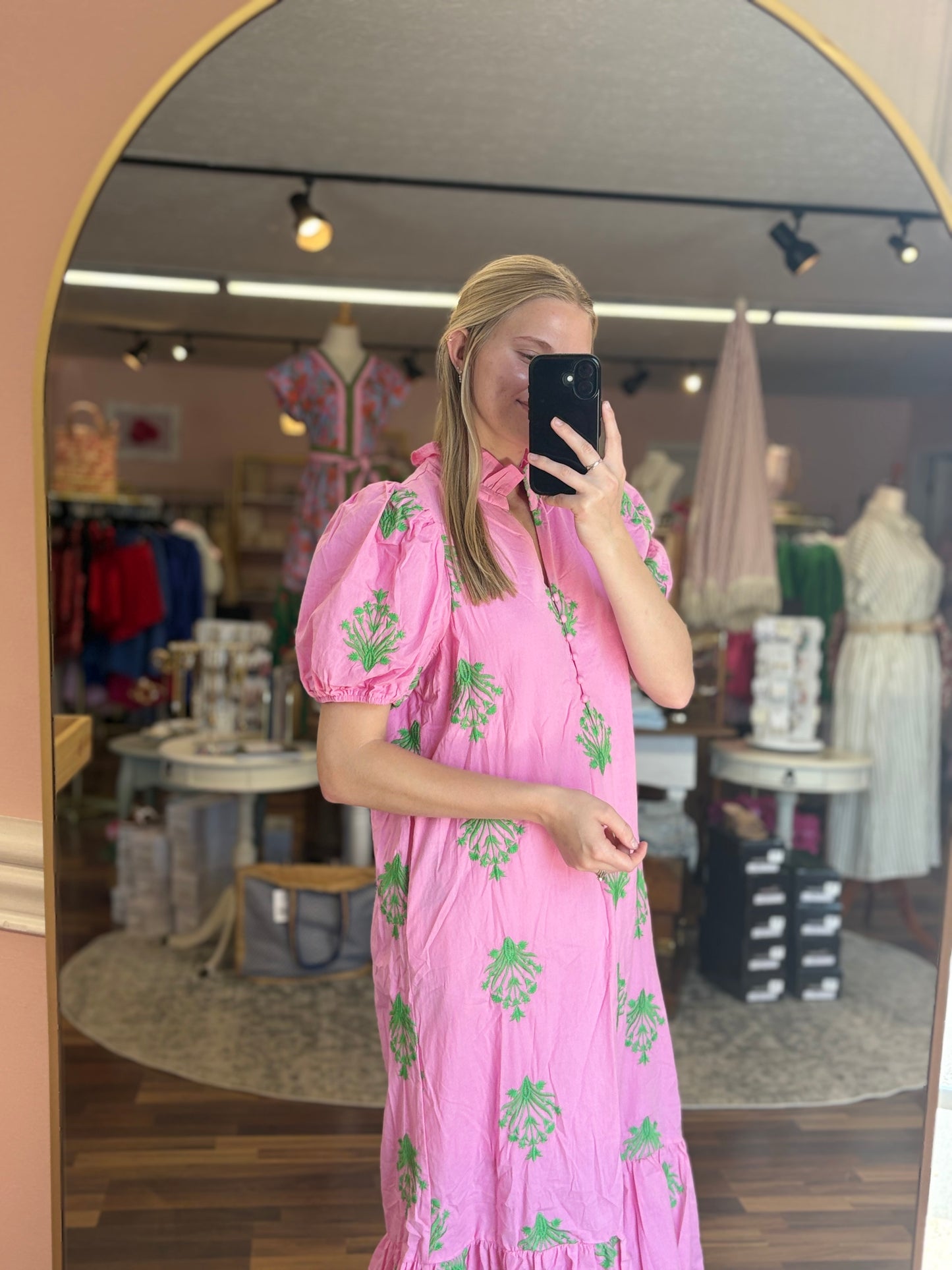 Pink and Green Floral Midi