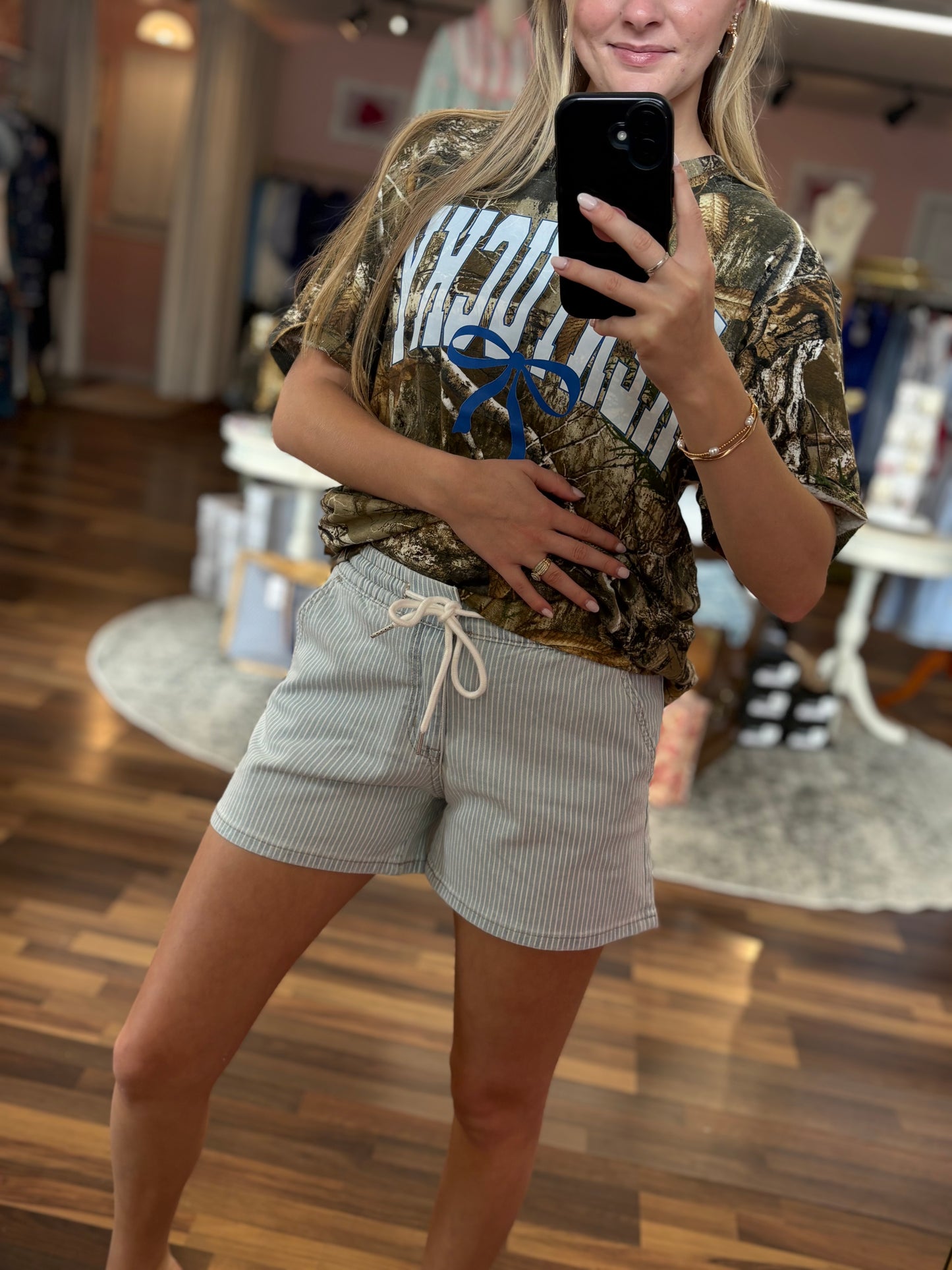 High Rise Stripe Drawstring Shorts