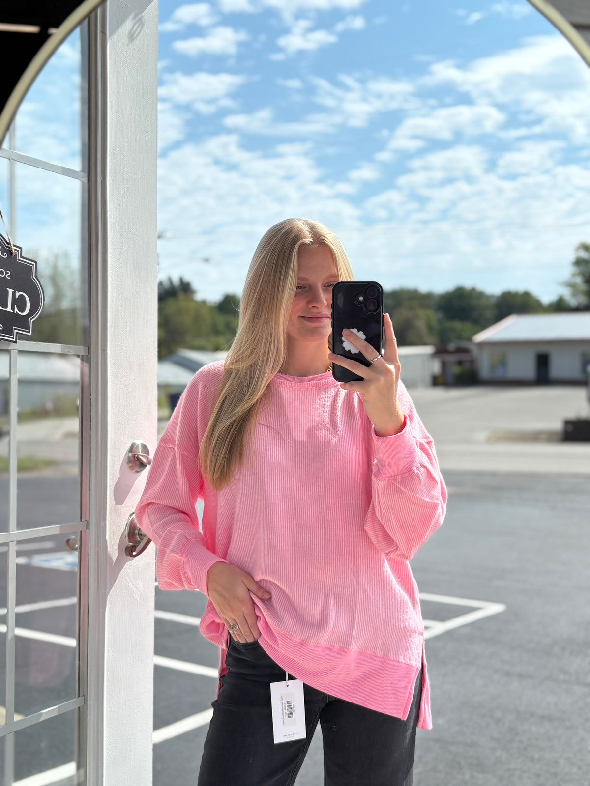 Pink Ribbed Sweater Top