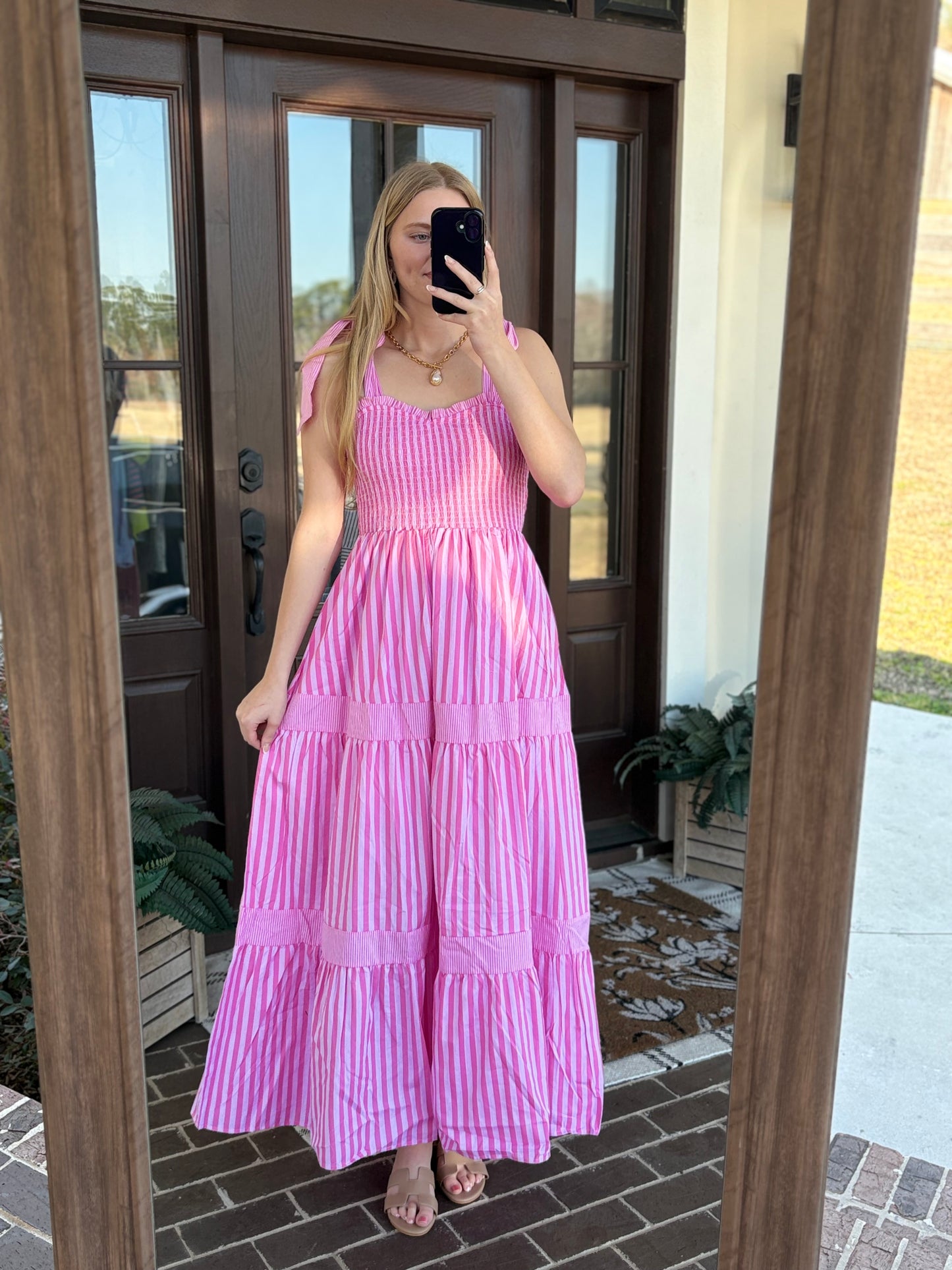 Stripe Mix Tie Strap Midi