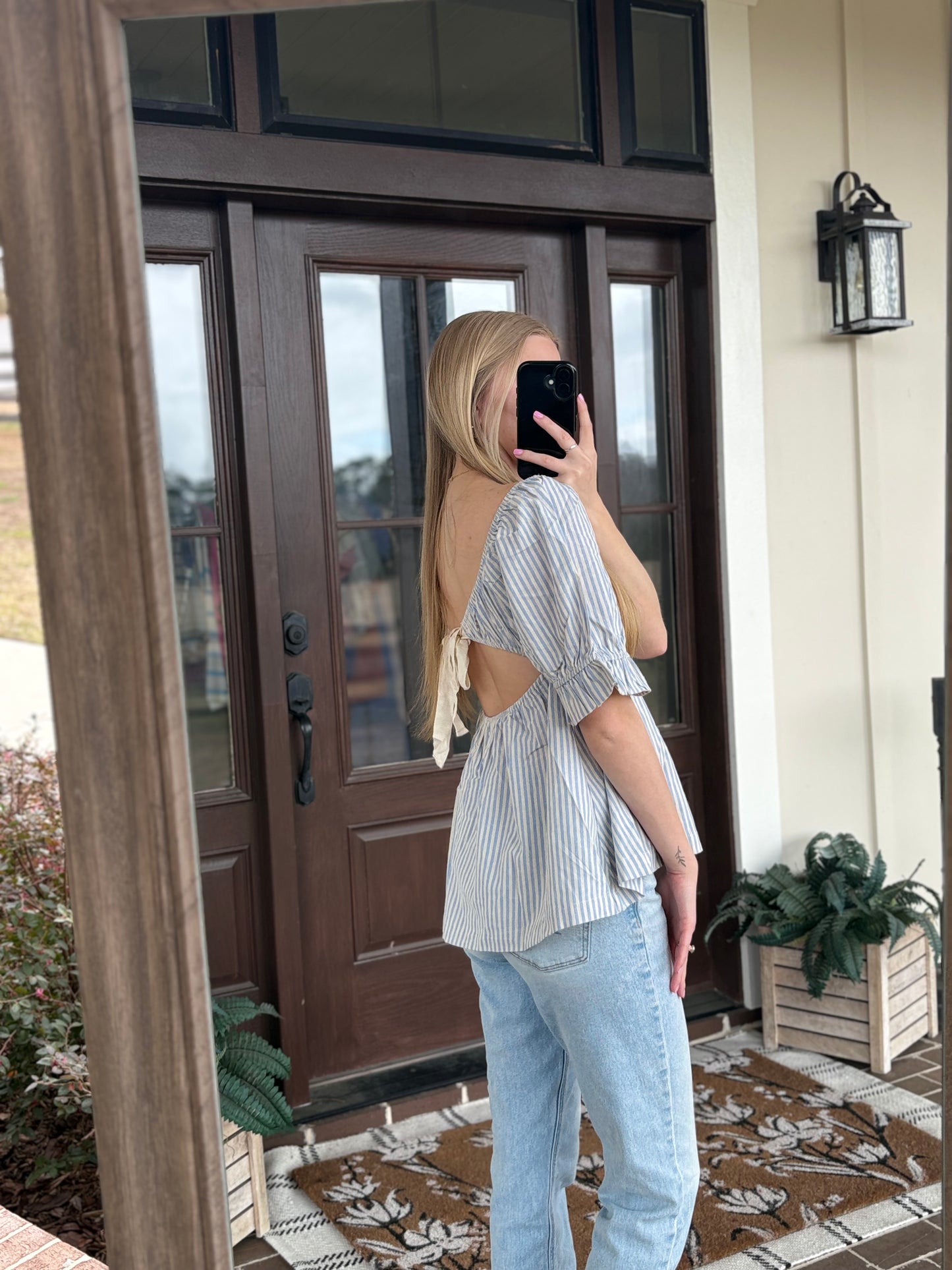 Sky Blue Striped Blouse