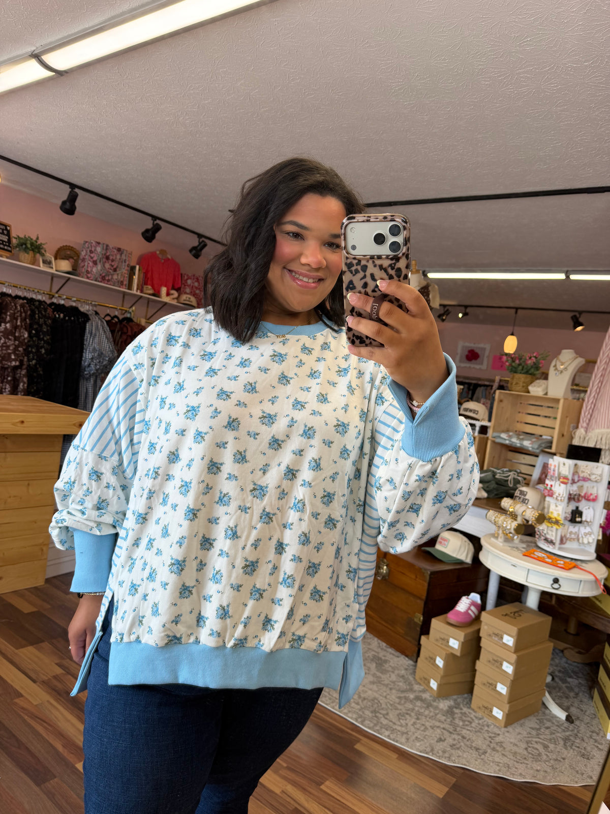Floral and Stripe Mixed French Top